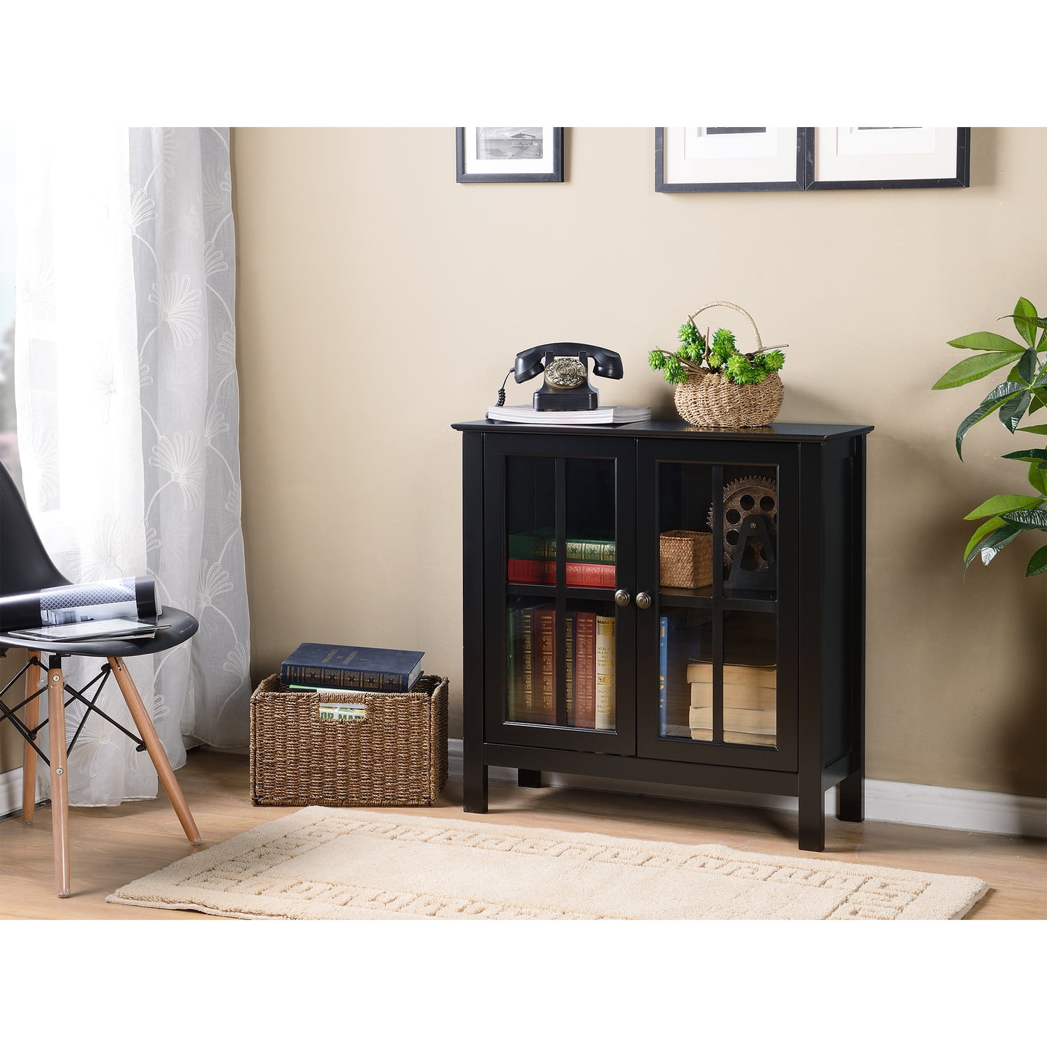 OS Home and Office Furniture Transitional Wood Accent Display Cabinet in Black
