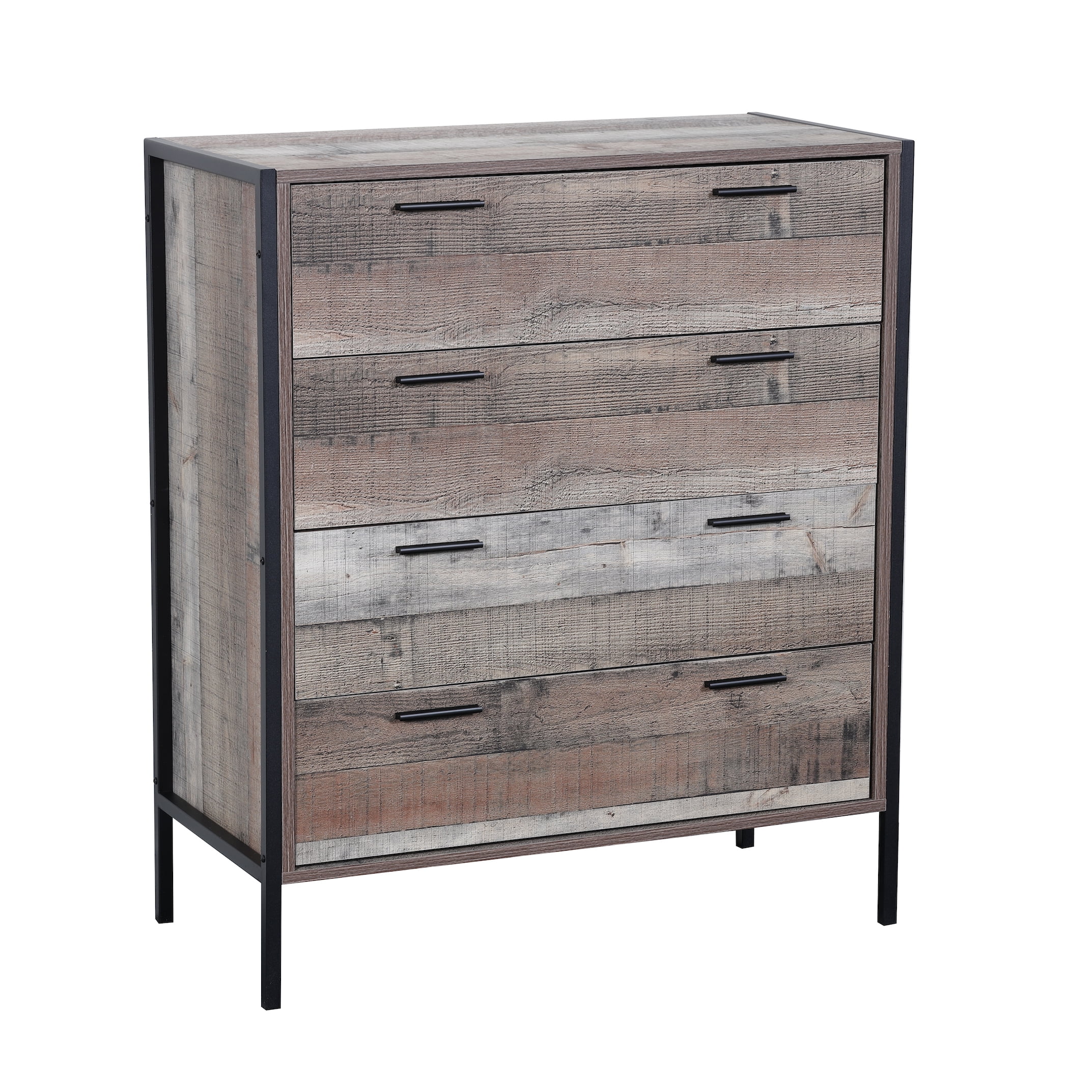 OS Home and Office Furniture 33" 4-Drawer Wood Chest with Metal Frame in Brown