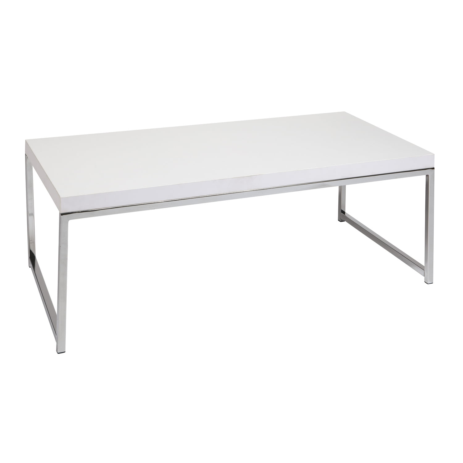 OSP Home Furnishings Wall Street Coffee Table. Chrome/White Finish.