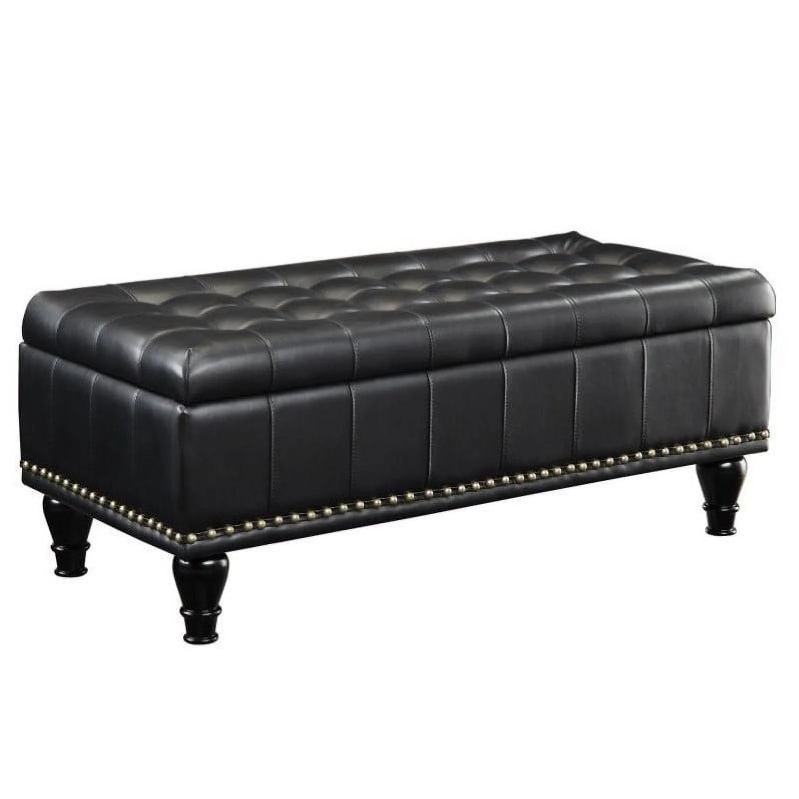 OSP Home Furnishings Caldwell Square Storage Ottoman in Black Bonded Leather with Decorative Nailheads