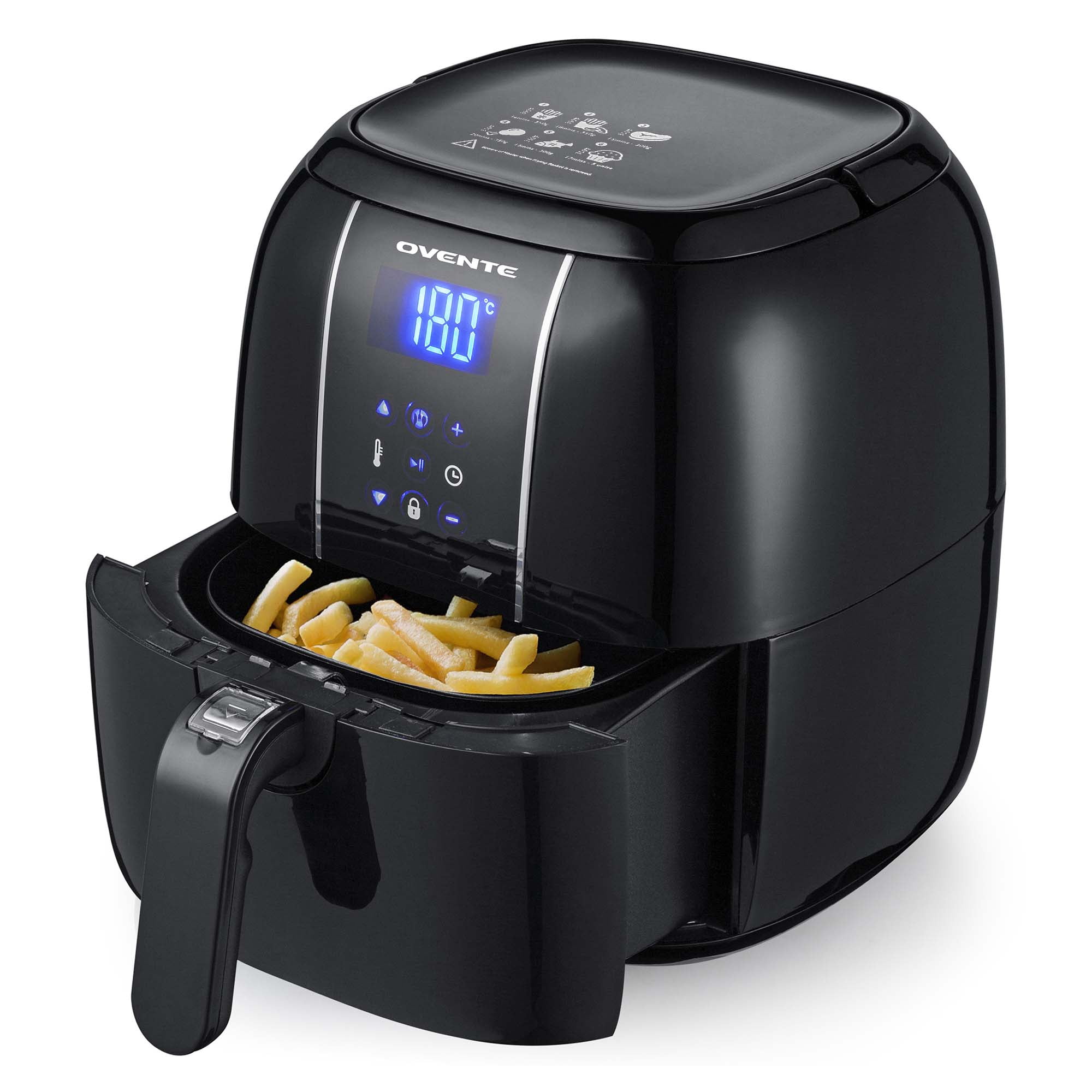 OVENTE 3.2 Quart Compact Air Fryer, Digital LED Touch Screen, Non-Stick Basket, New-Black FAD61302B