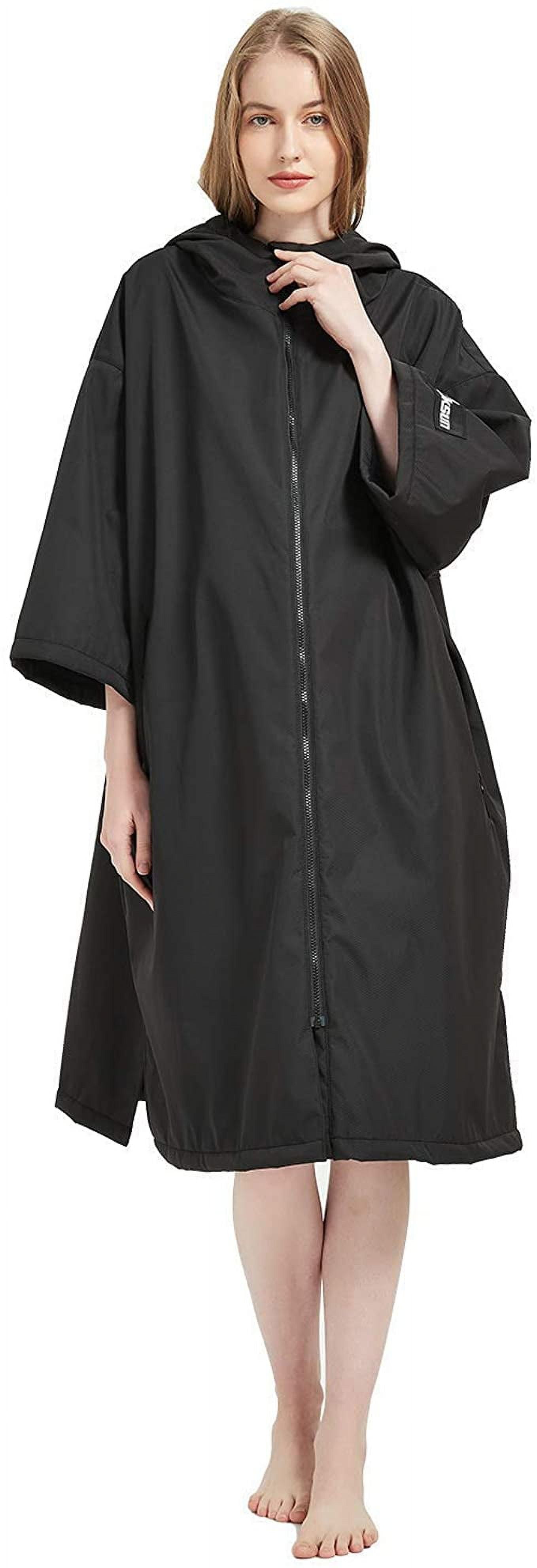 Oksun Waterproof Changing Robe,Windproof Oversized Surf Poncho Hooded Warm Fleece Lining Coat Black