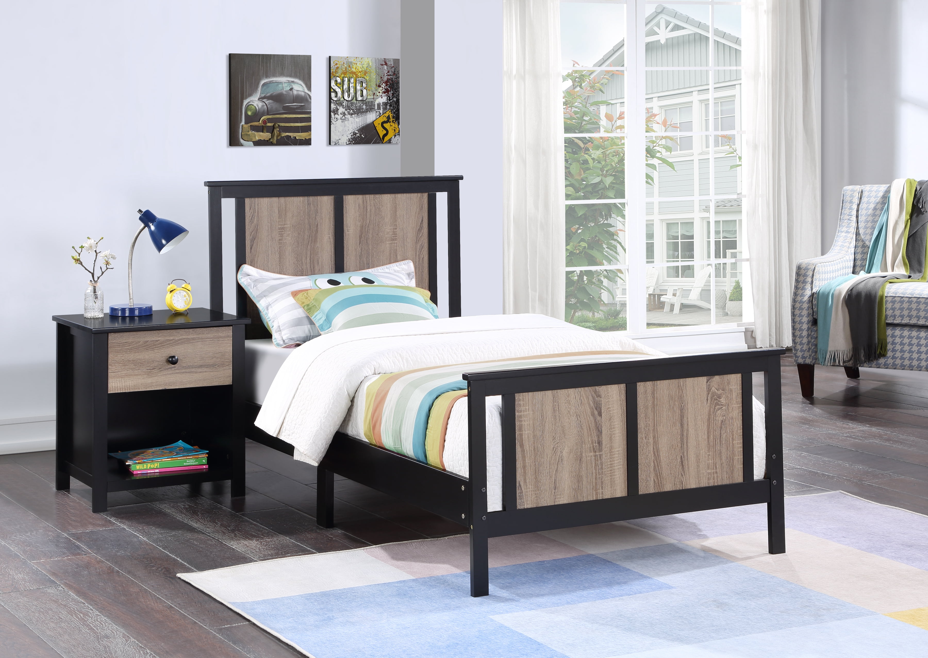 Olive & Opie Connelly Twin Bed Black/Vintage Walnut