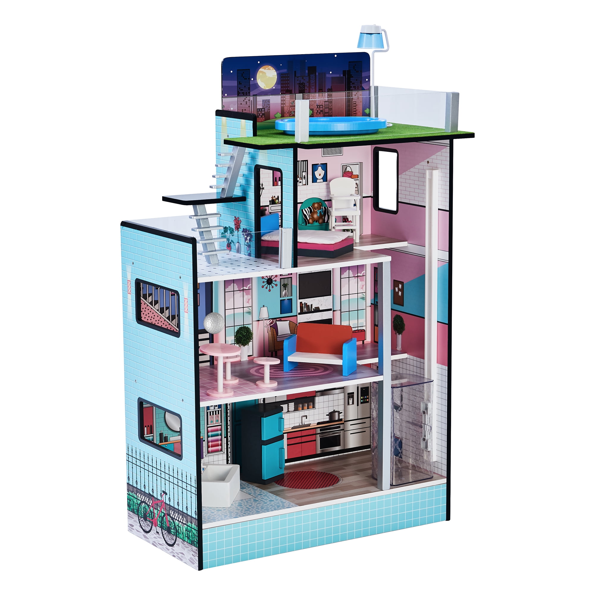 Olivia's Little World Barcelona Wooden Dollhouse for 3.5" Dolls
