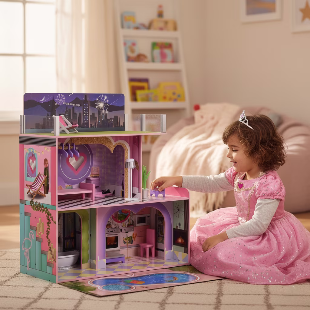 Olivia's Little World Sunset Wooden Dollhouse for 12" Dolls