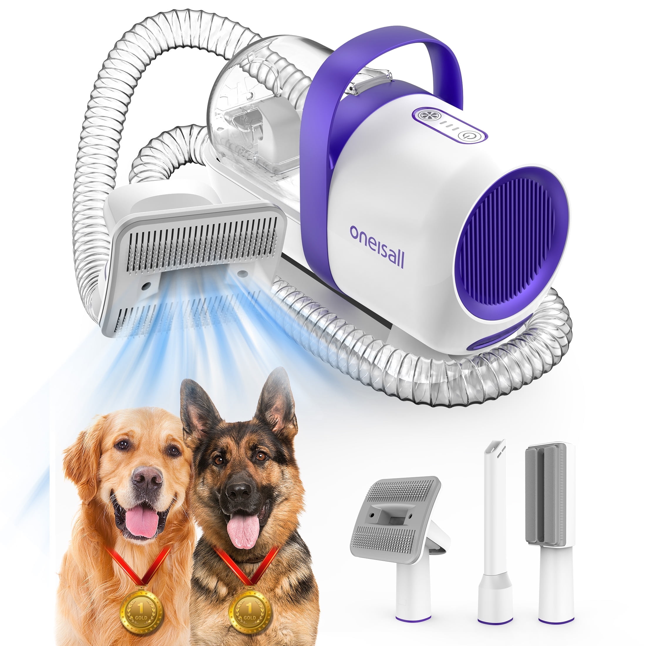 Oneisall LM5 Dog Grooming Vacuum for Shedding, 5 In 1 Low Noise Dog Hair Vacuum Groomer Dog Grooming Kit with 4 Pet Grooming Vacuum Tools & 1.5 L Dust Cup, Pet Vacuum for Dogs Cats Pet Hair, Purple
