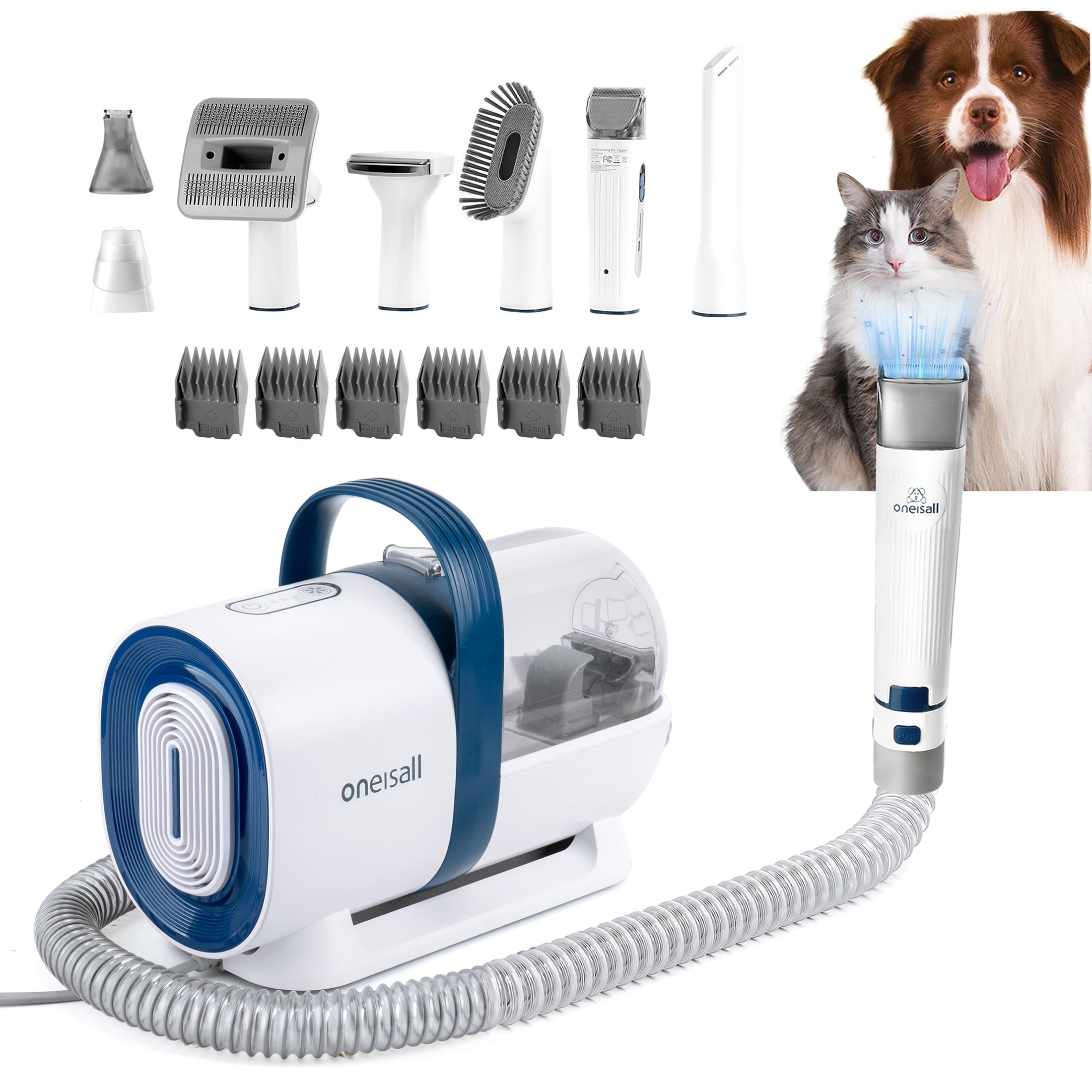 Oneisall 7 In 1 Dog Grooming Kit, Low Noise Pet Grooming Vacuum with 1.5 L Dust Cup, Dog Vacuum for Shedding Grooming, with 7 Professional Grooming Tools for Dogs Cats Pet Hair & Home Car Cleaning