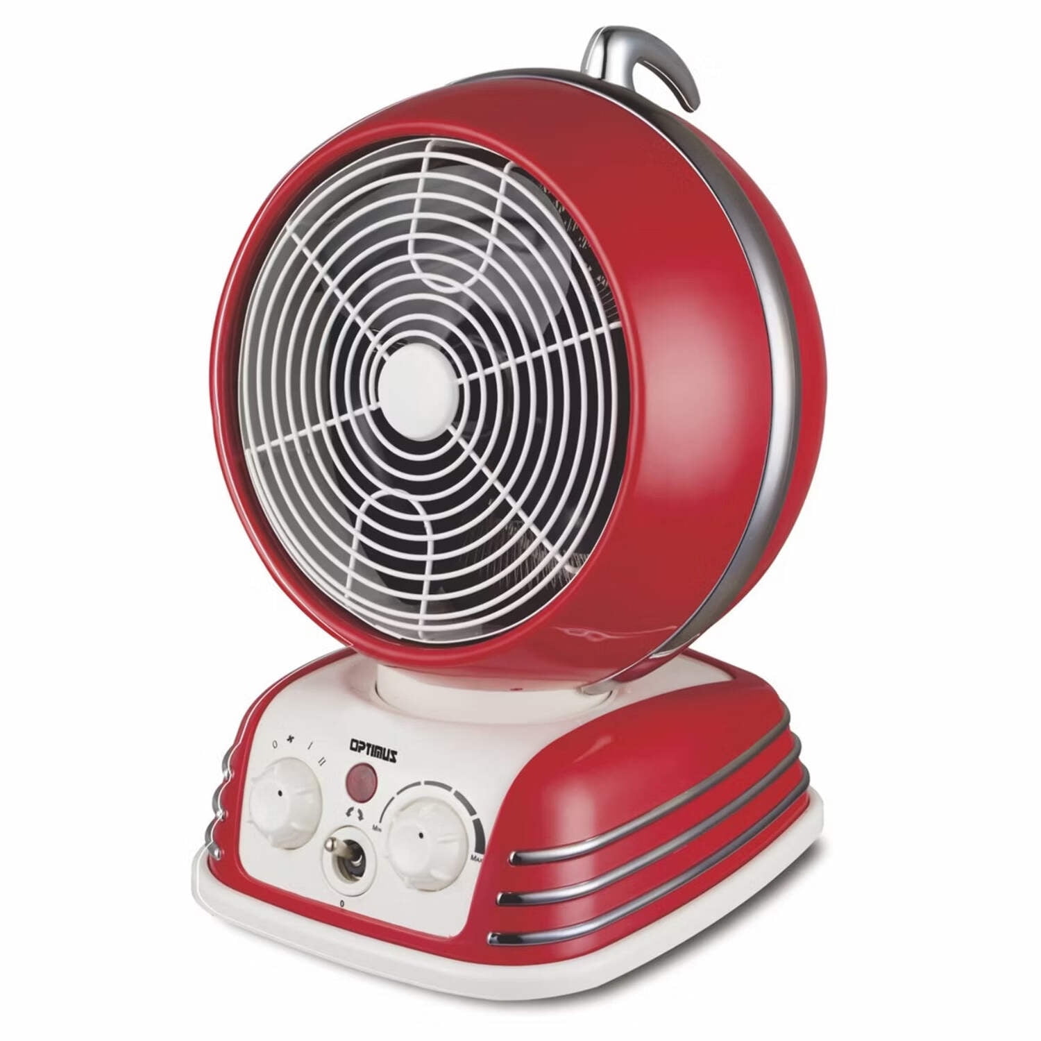 Optimus Retro Design Oscillating Fan Heater, Red