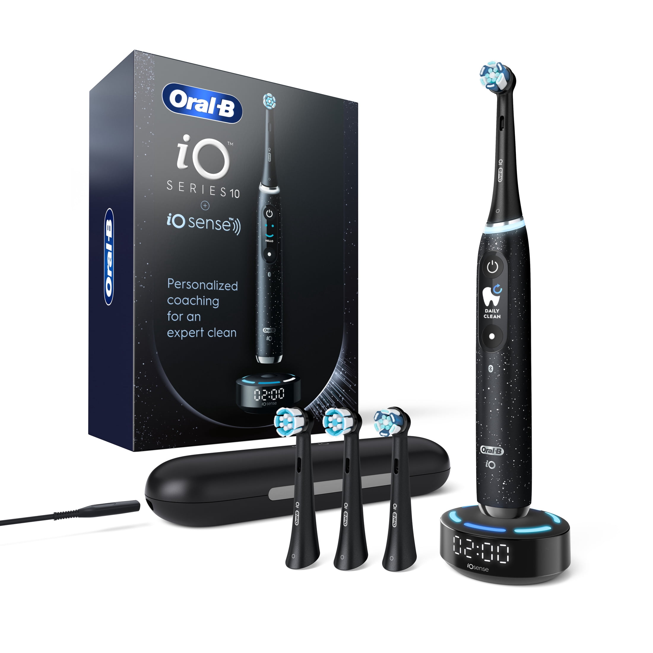 Oral-B Toothbrush, iO Series 10 Rechargeable Electric Toothbrush with (2) Ultimate Clean and (2) Gentle Care Replacement Brush Heads, Black, and Charger