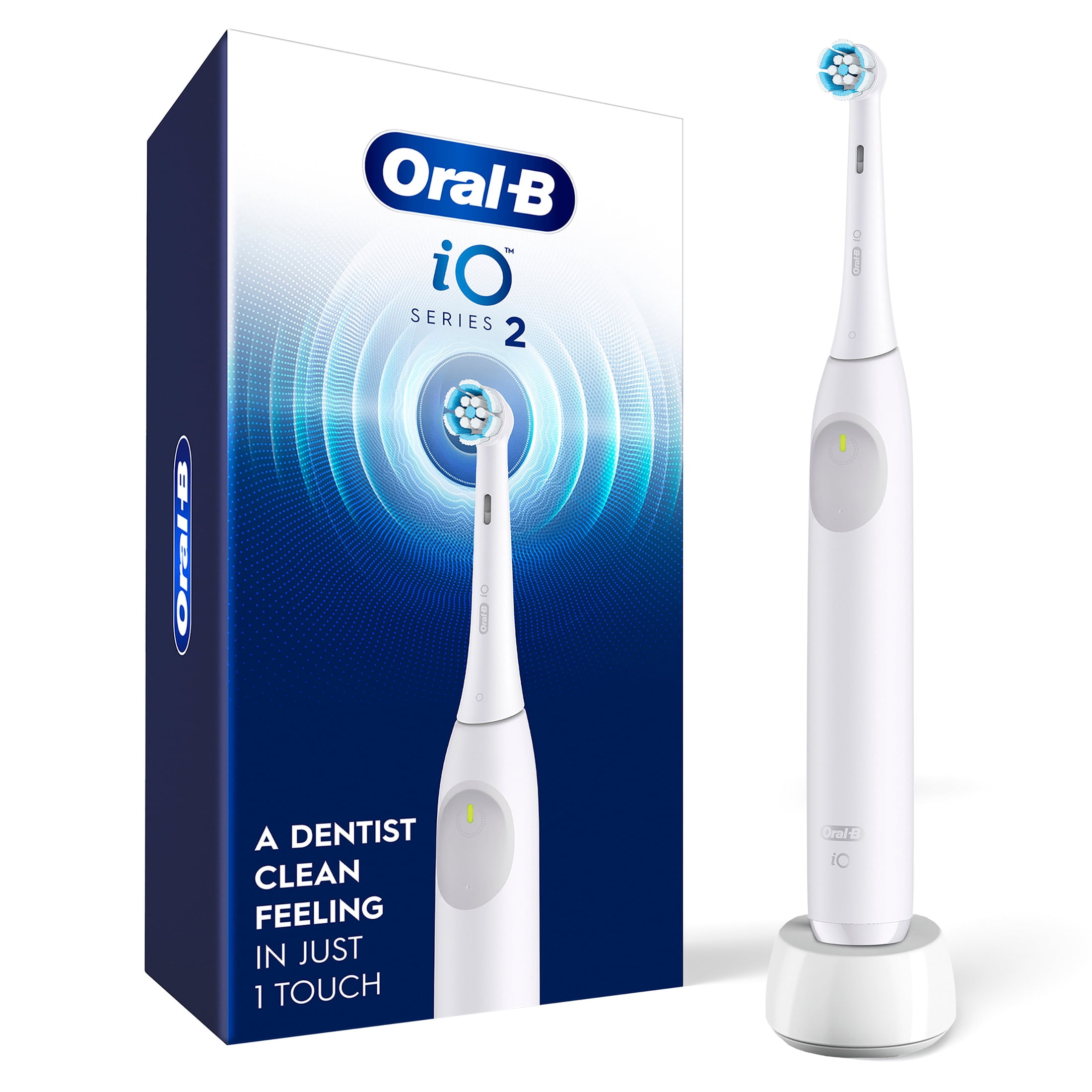 Oral-B Toothbrush, iO Series 2 Rechargeable Electric Toothbrush for Adults & Kids 3+, Pure White, 1 Gentle Care Brush Head