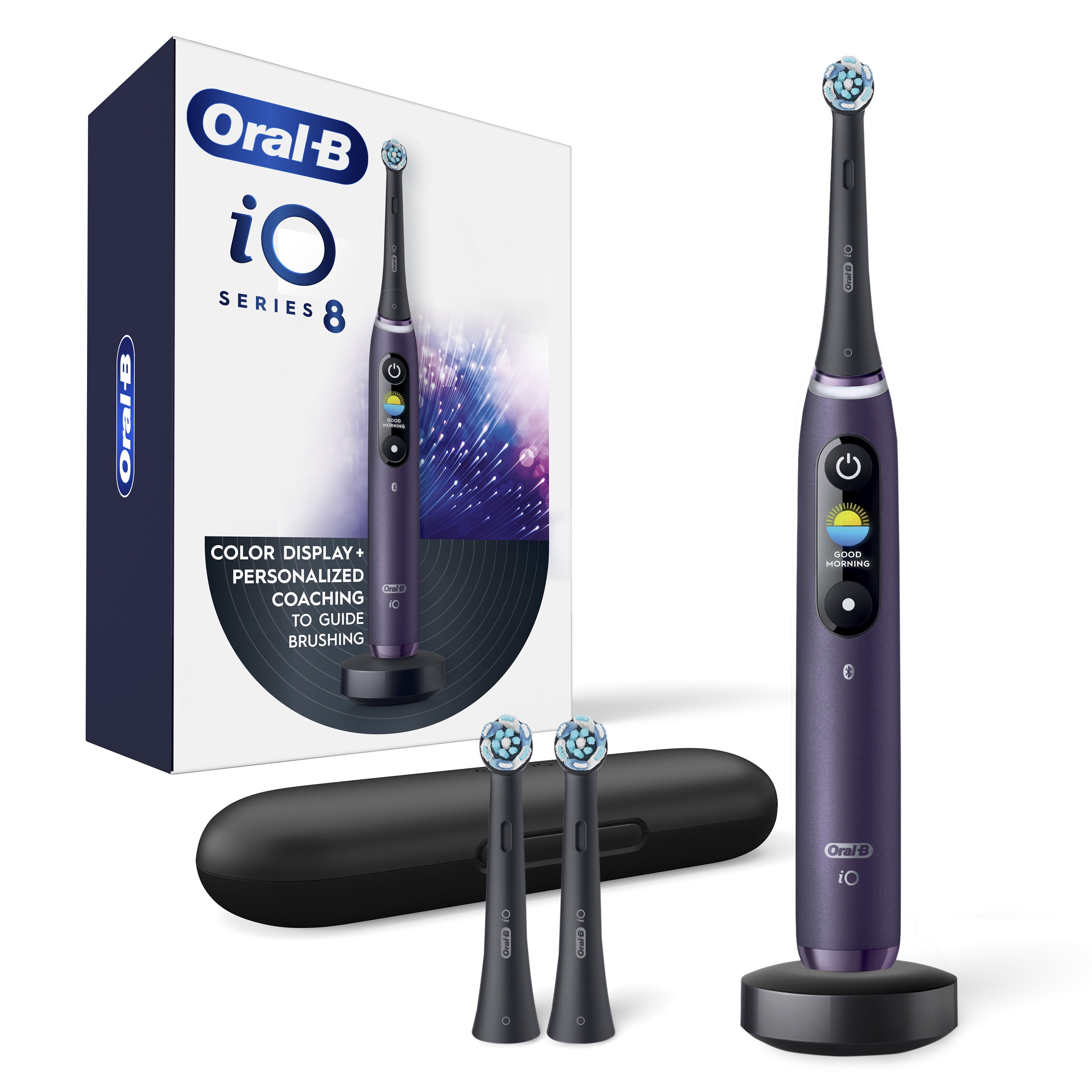 Oral-B iO Series 8 Electric Toothbrush with 3 Brush Heads, Violet Ametrine, for Adults and Children 3+.
