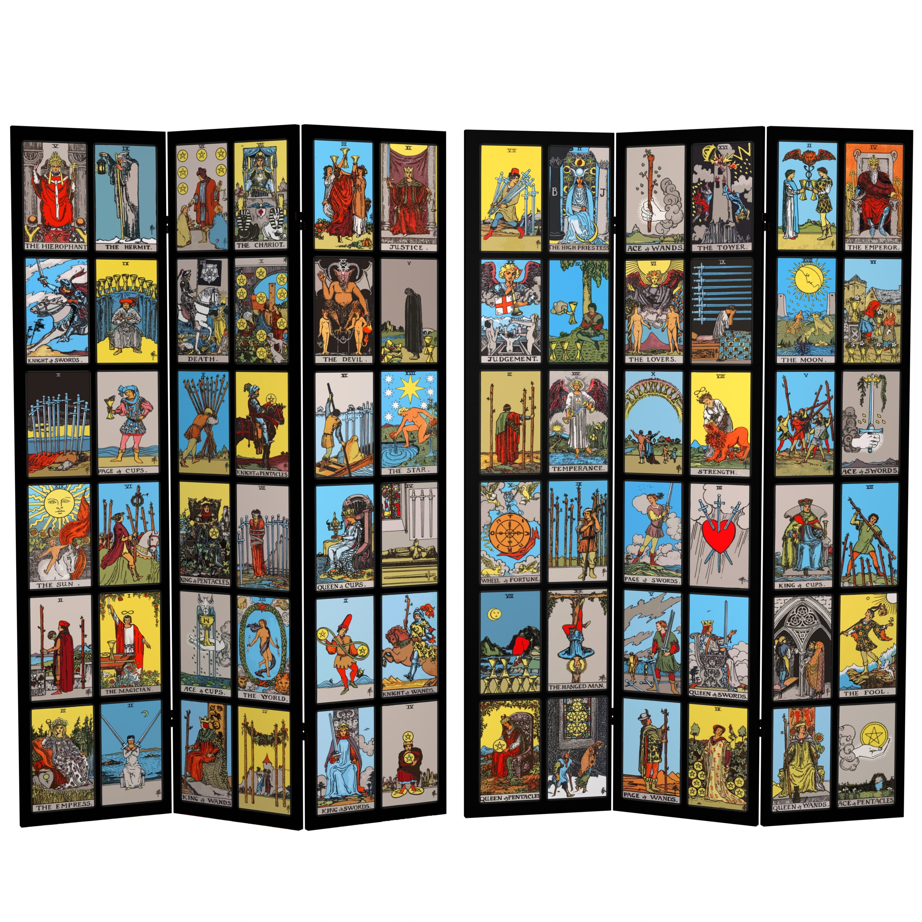 Oriental Furniture Double Sided Rider Waite Tarot Canvas 3 Panel Room Divider