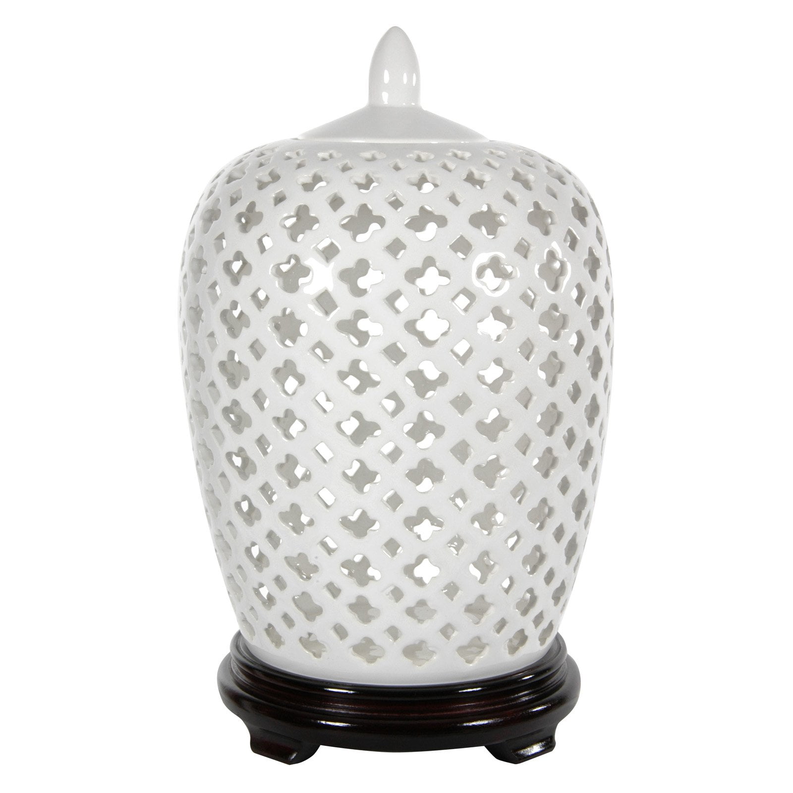 Oriental Furniture 12" Carved Lattice Decorative Vase Jar, decorative item, oriental design, any occasion, any room, white color