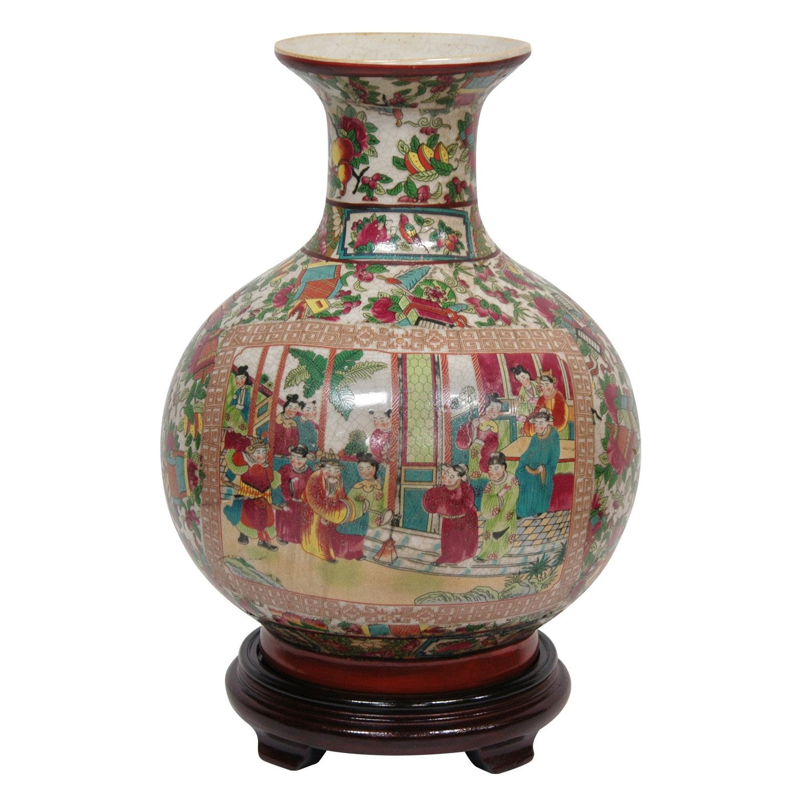 Oriental Furniture 12" Rose Medallion Porcelain Vase