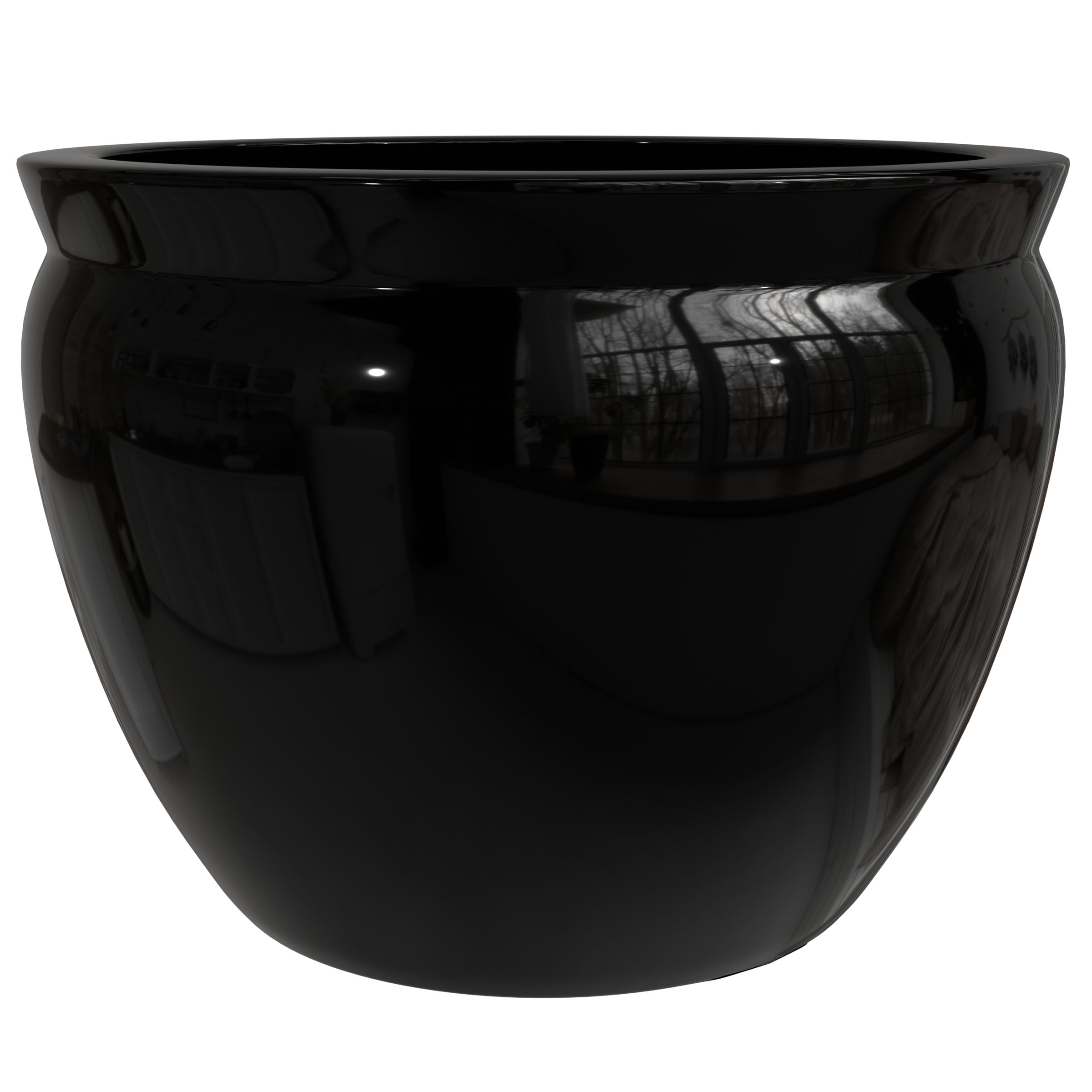 Red Lantern 12" Solid Black Porcelain Fishbowl Planter