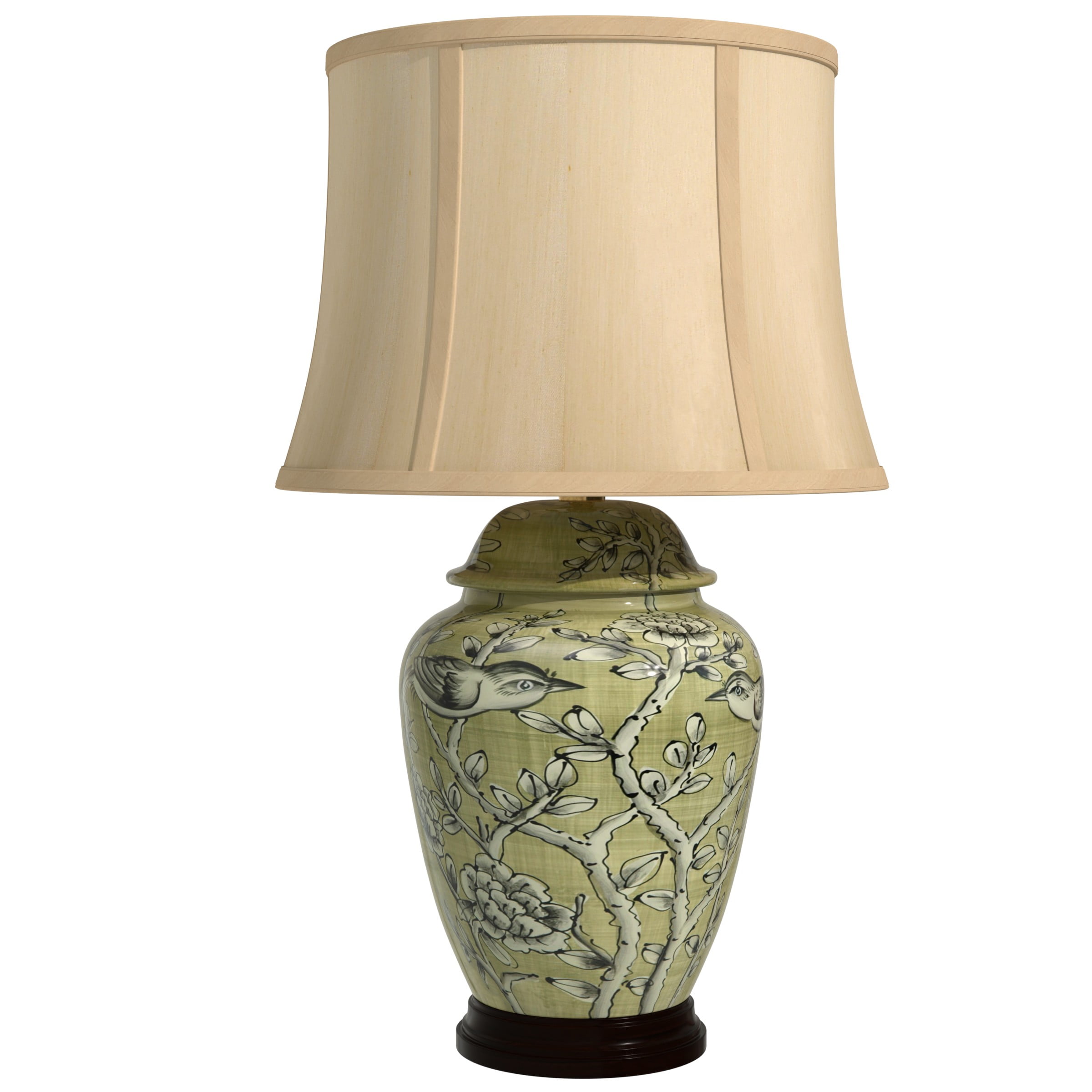 Oriental Furniture 25" Jade Green Birds and Flowers Lamp
