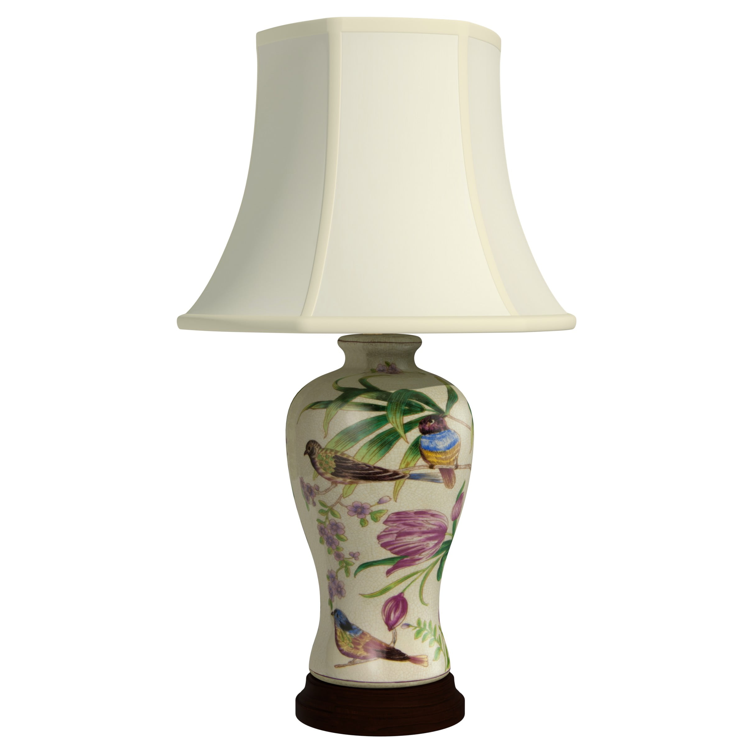 Oriental Furniture 29" Floral White Porcelain Lamp, table lamp, Traditional, living room décor