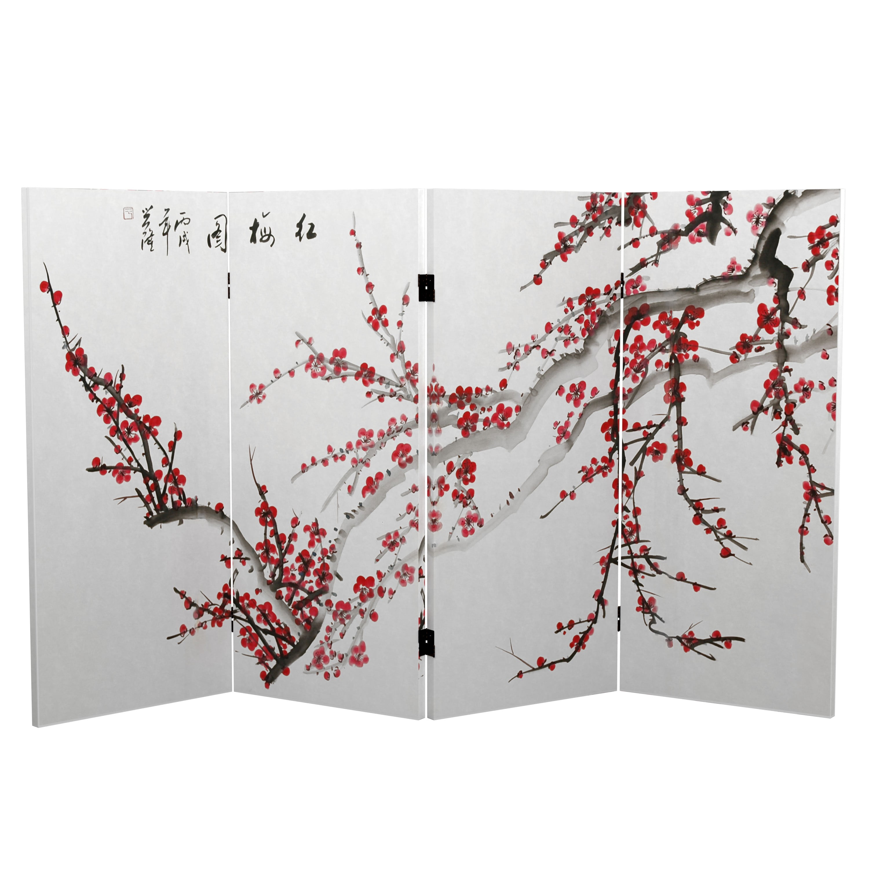 Oriental Furniture 3 ft. Tall Plum Blossom Canvas Room Divider - 4 Panel