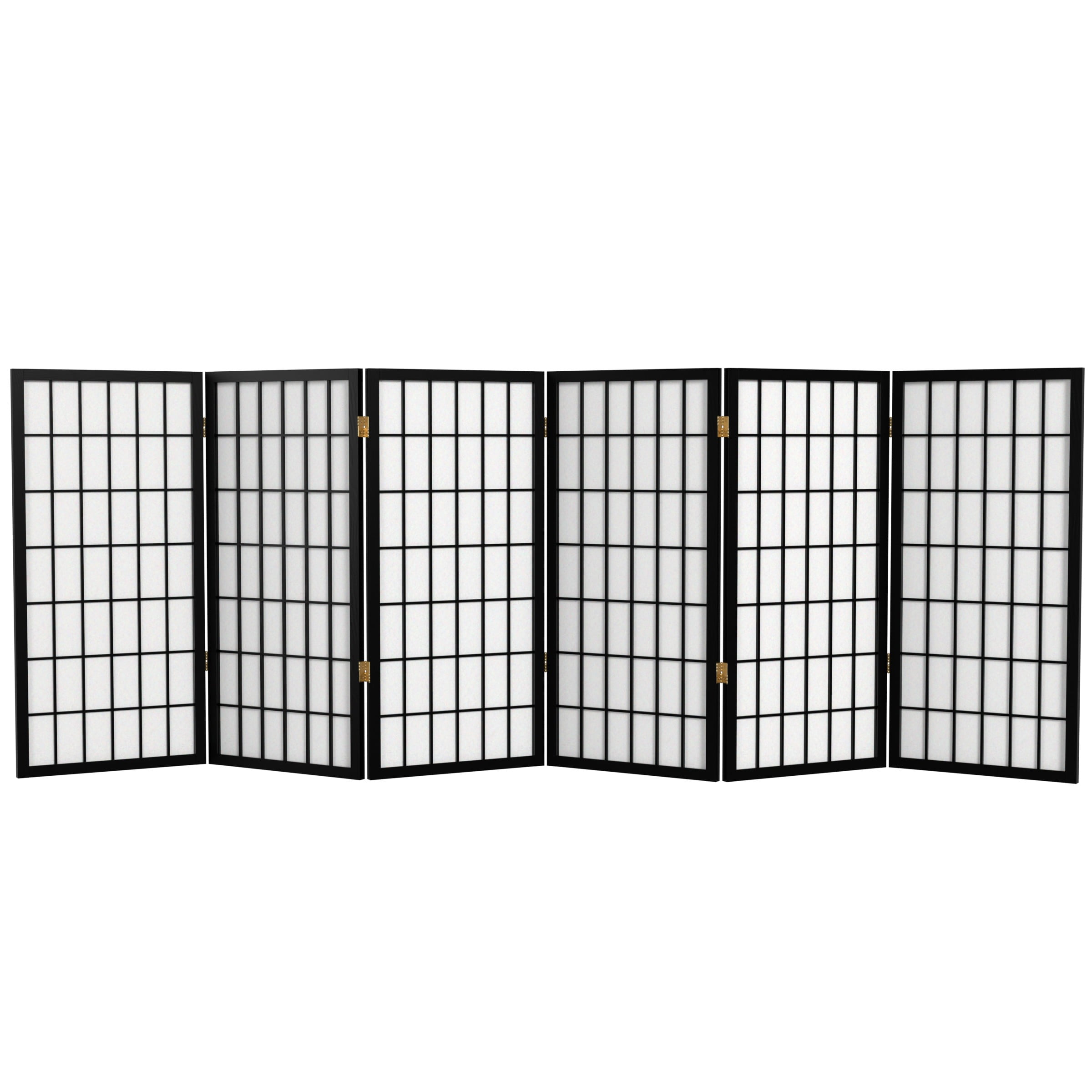 Red Lantern 3 ft. Short Window Pane Shoji Screen - Black - 6 Panels