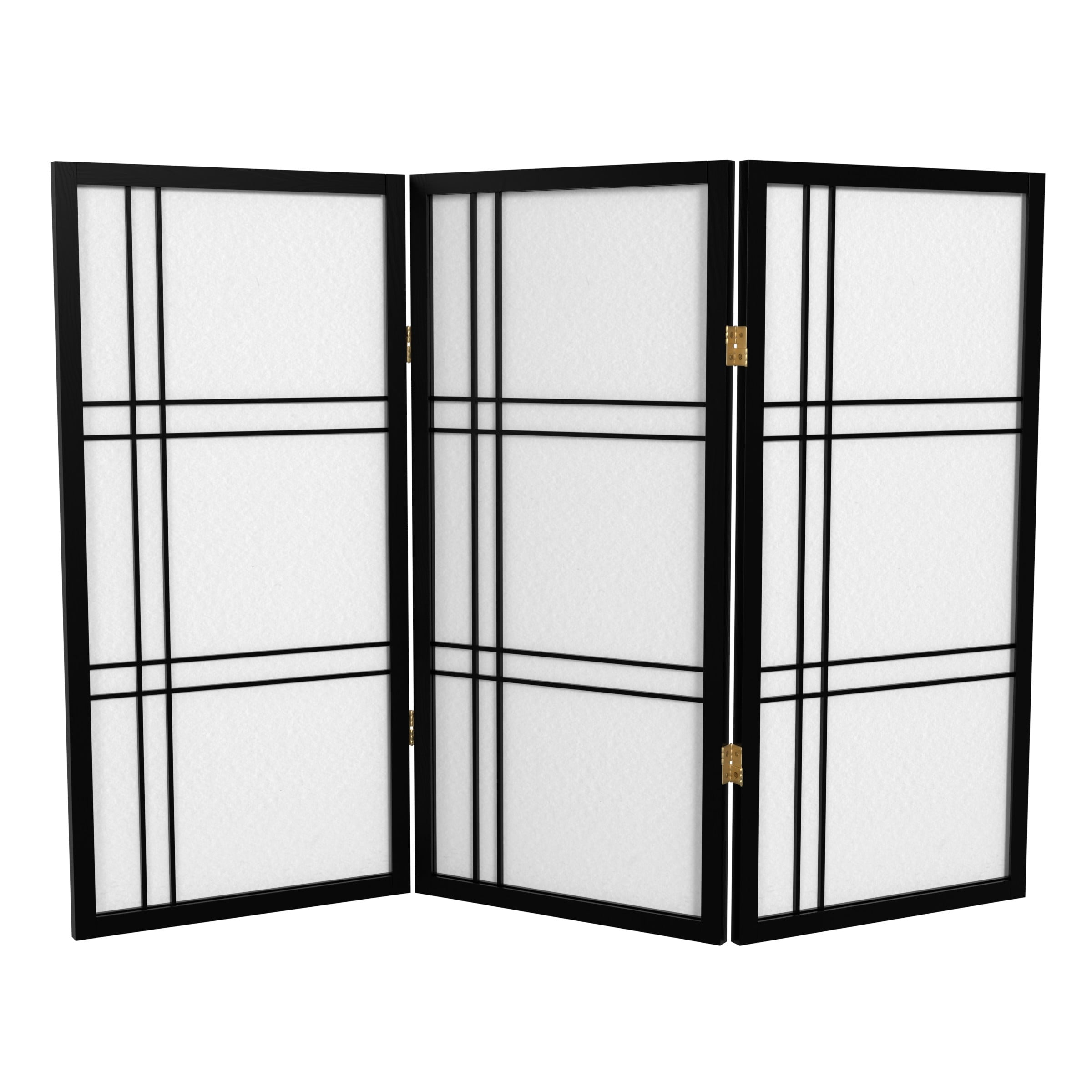 Red Lantern 3 ft. Short Double Cross Shoji Screen - Black - 3 Panels