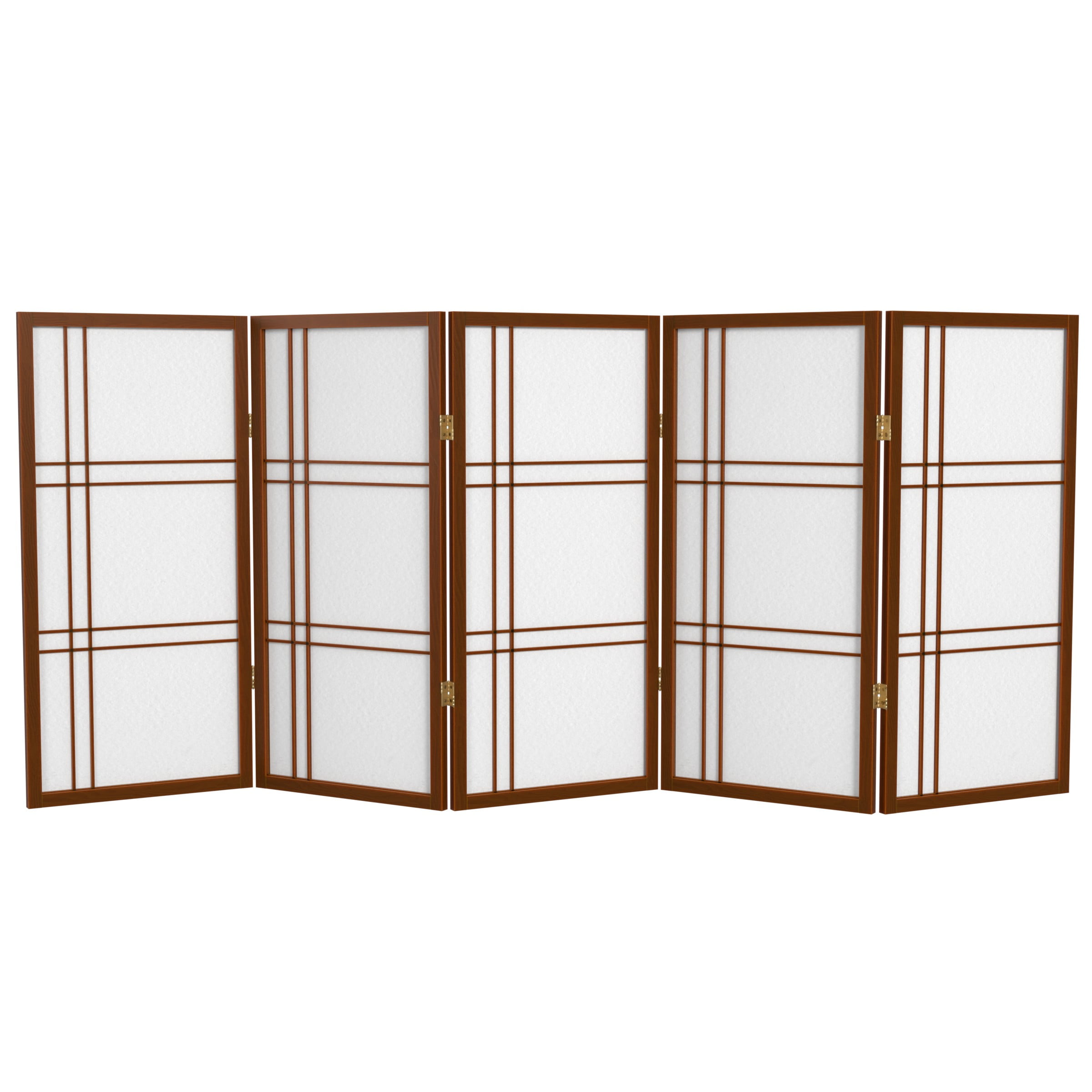 Red Lantern 3 ft. Short Double Cross Shoji Screen - Walnut - 5 Panels