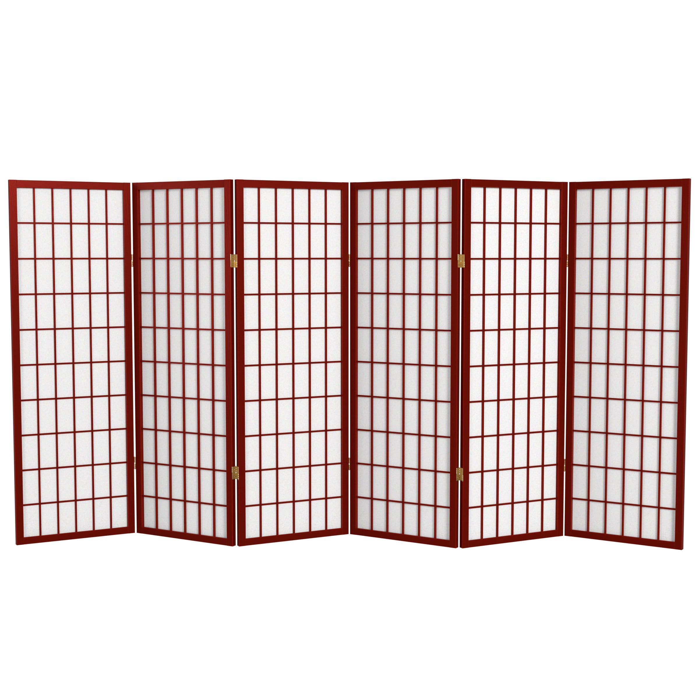 Red Lantern 4 ft. Short Window Pane Shoji Screen - Rosewood - 6 Panels