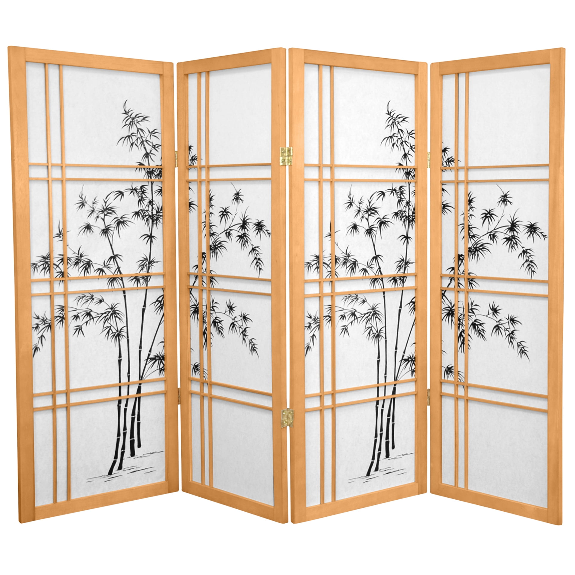 Oriental Furniture 4 ft. Tall Bamboo Tree Shoji Screen - Natural - 4 Panel
