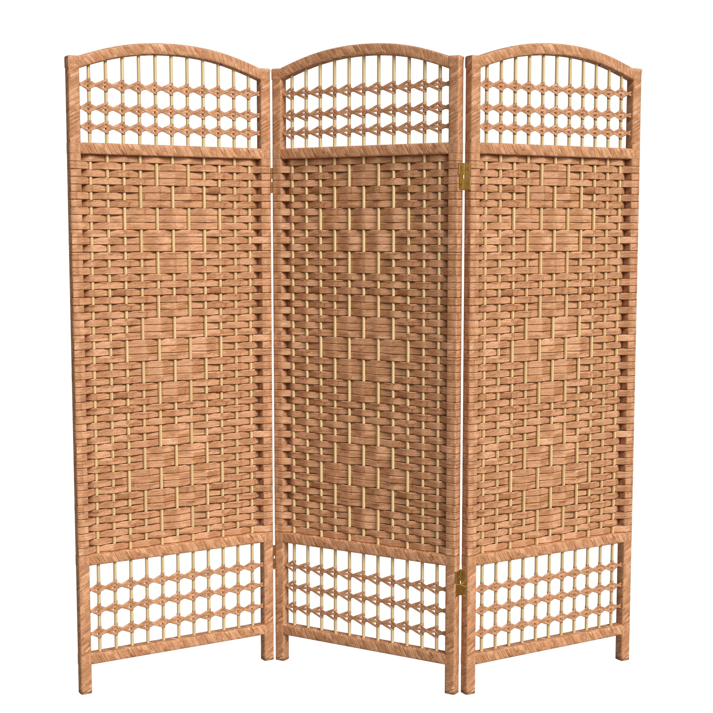 Red Lantern 4 ft. Short Fiber Weave Folding Screen - Natural - 3 Panels
