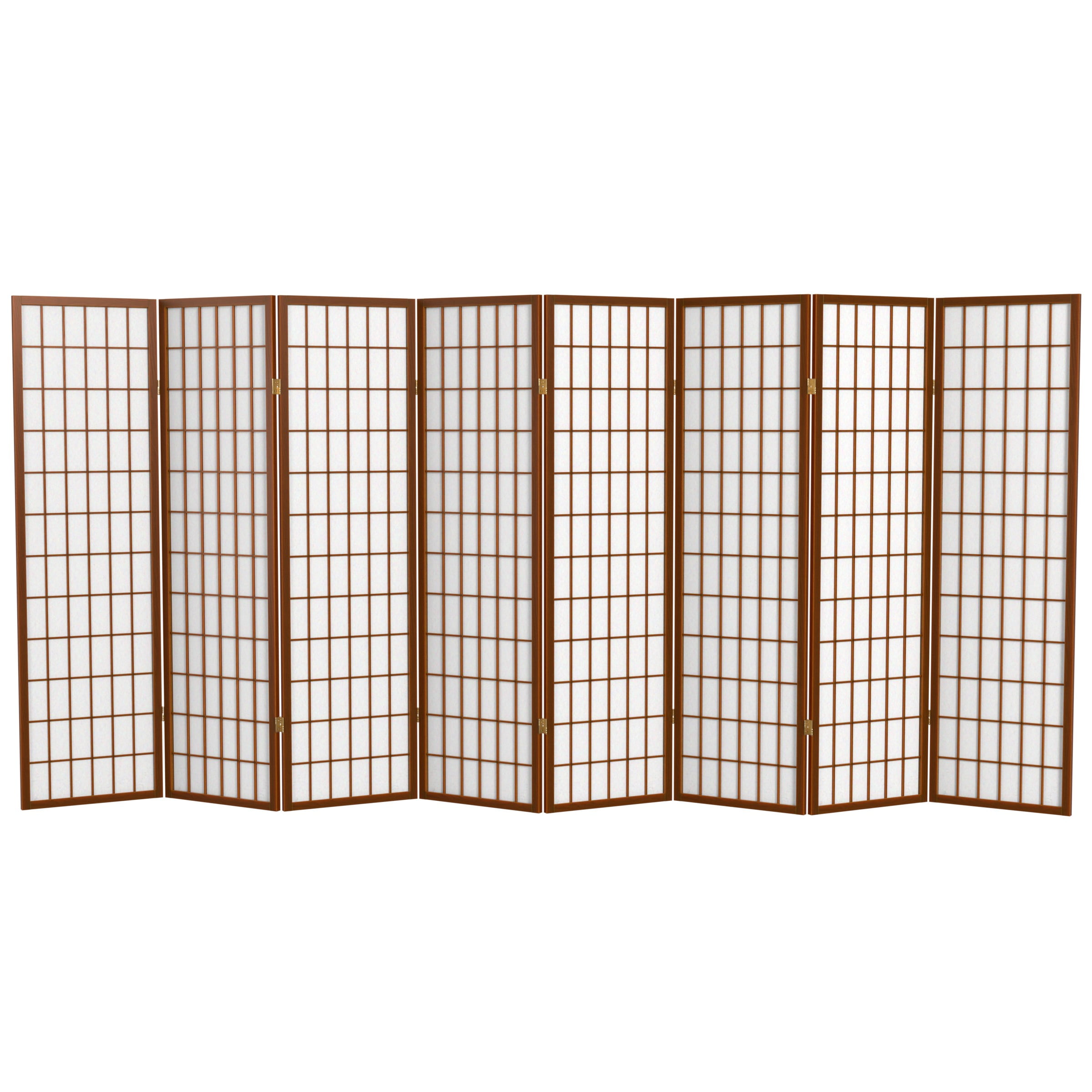 Red Lantern 5 ft. Tall Window Pane Shoji Screen - Walnut - 8 Panels
