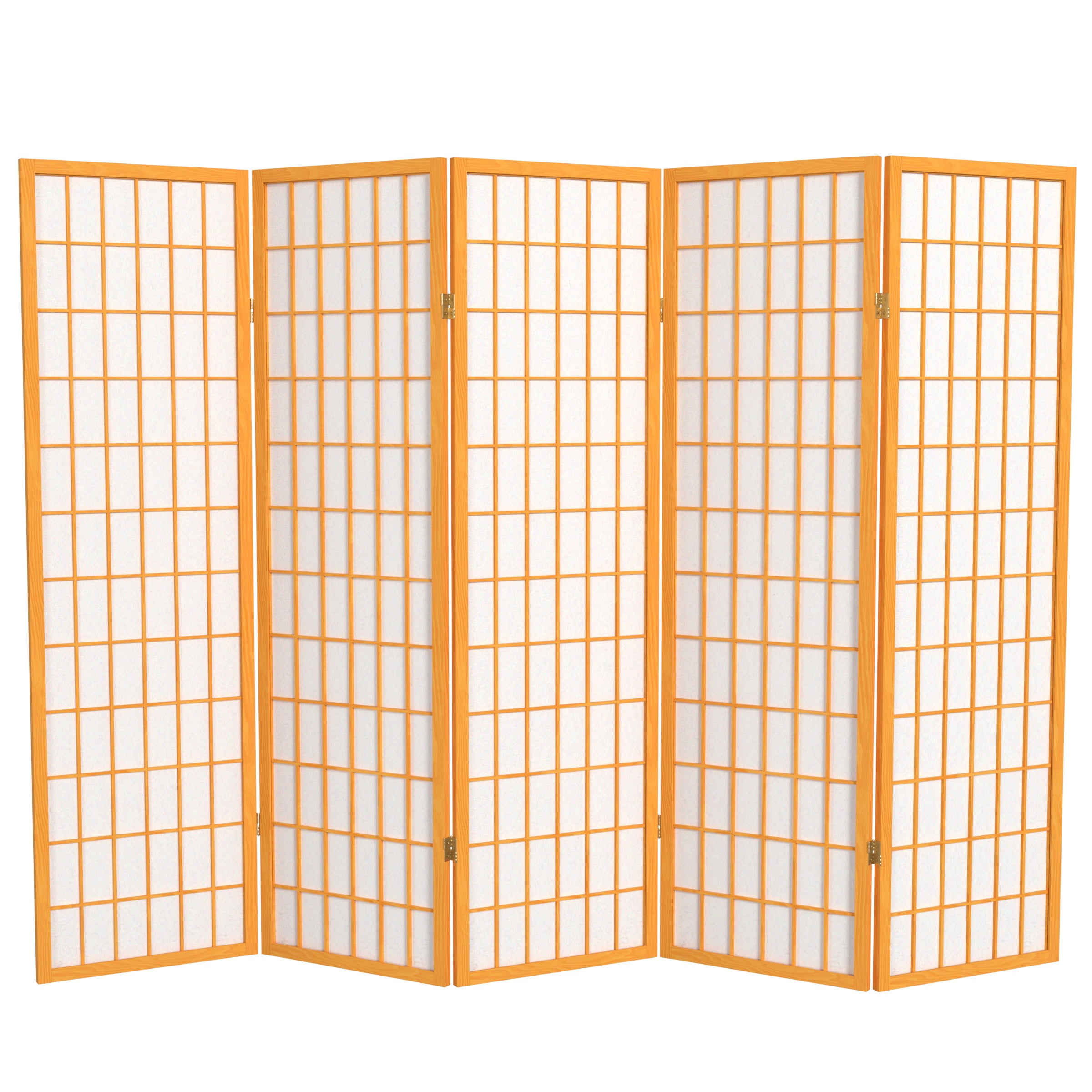Red Lantern 5 ft. Tall Window Pane Shoji Screen - Honey - 5 Panels