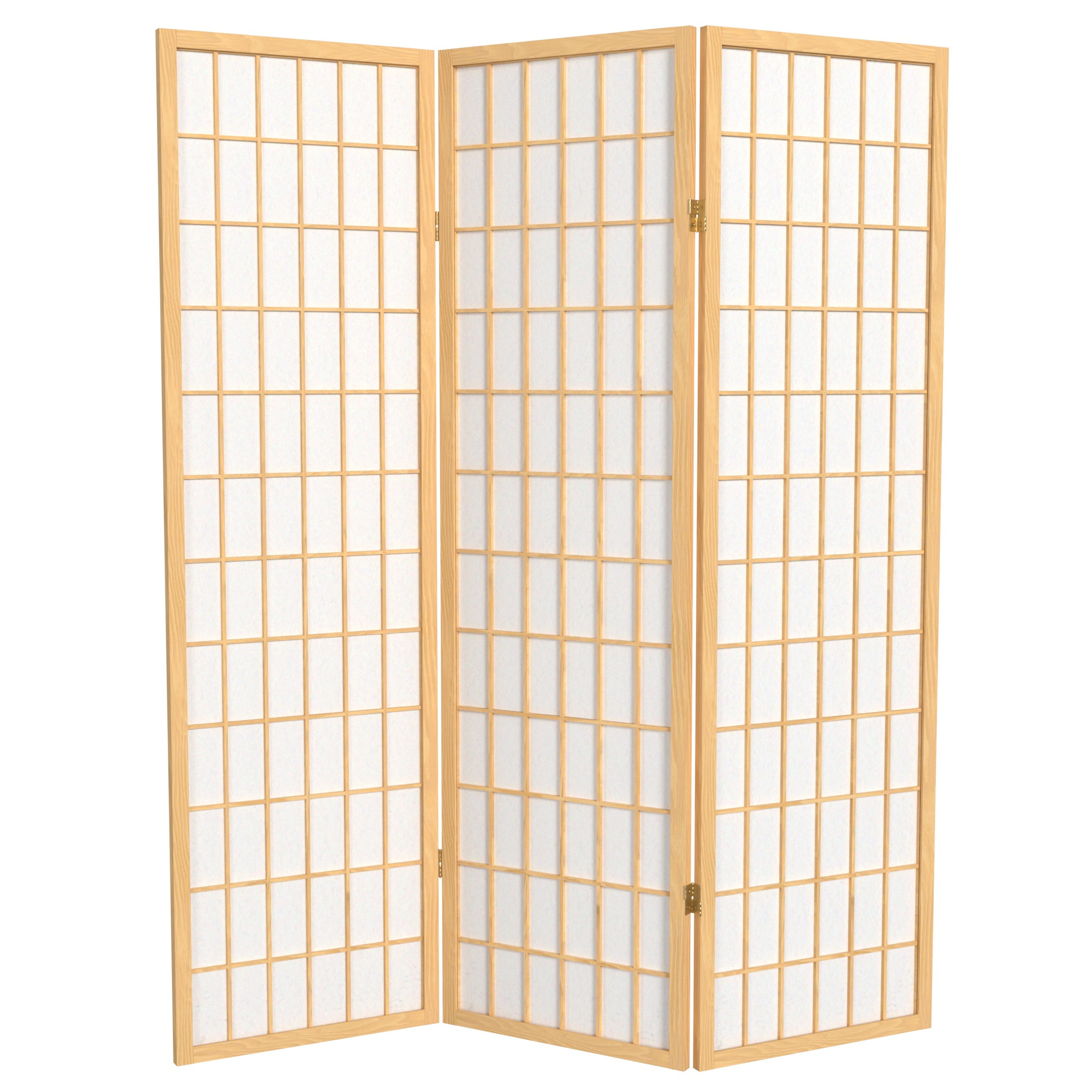 Red Lantern 5 ft. Tall Window Pane Shoji Screen - Natural - 3 Panels