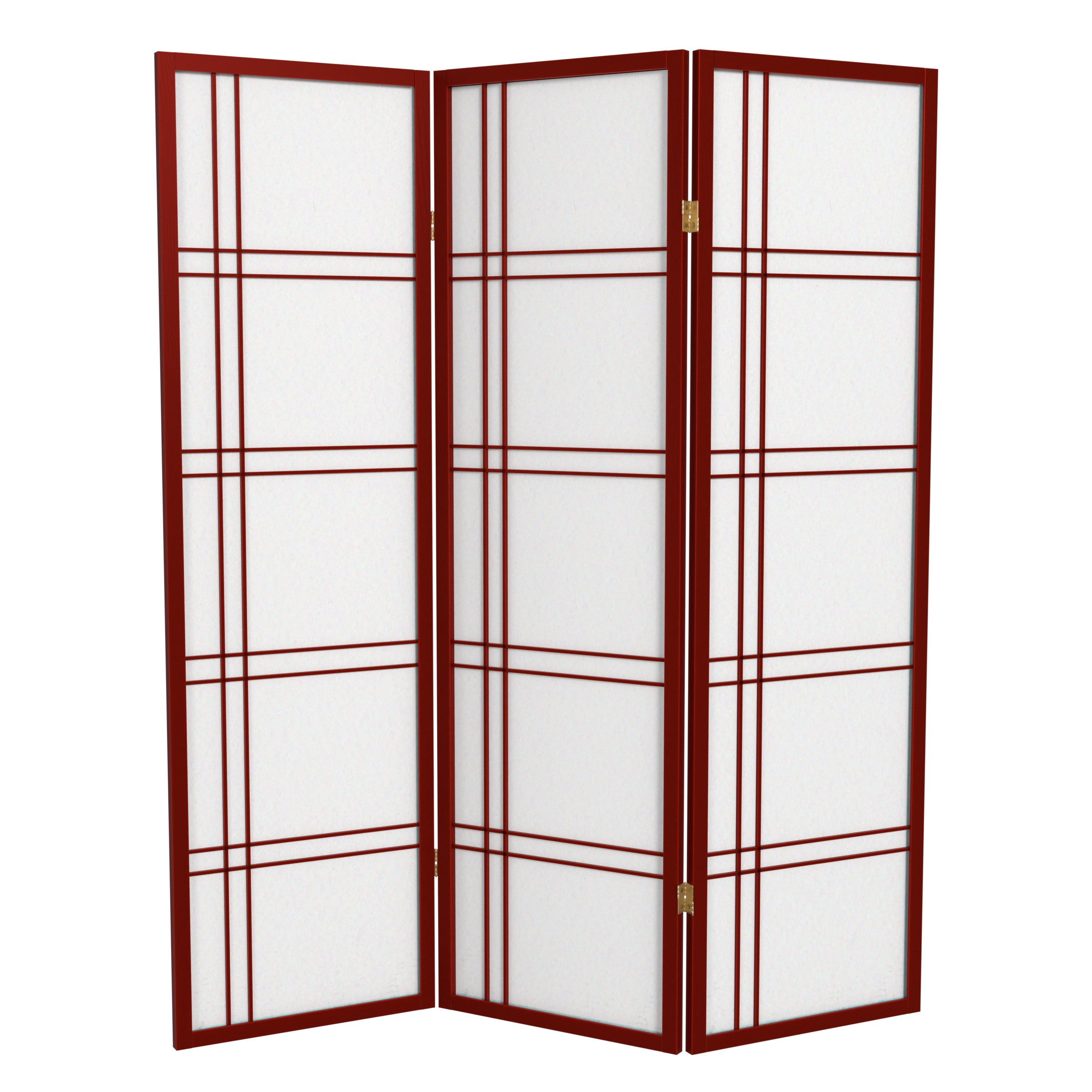 Red Lantern 5 ft. Tall Double Cross Shoji Screen - Rosewood - 3 Panels