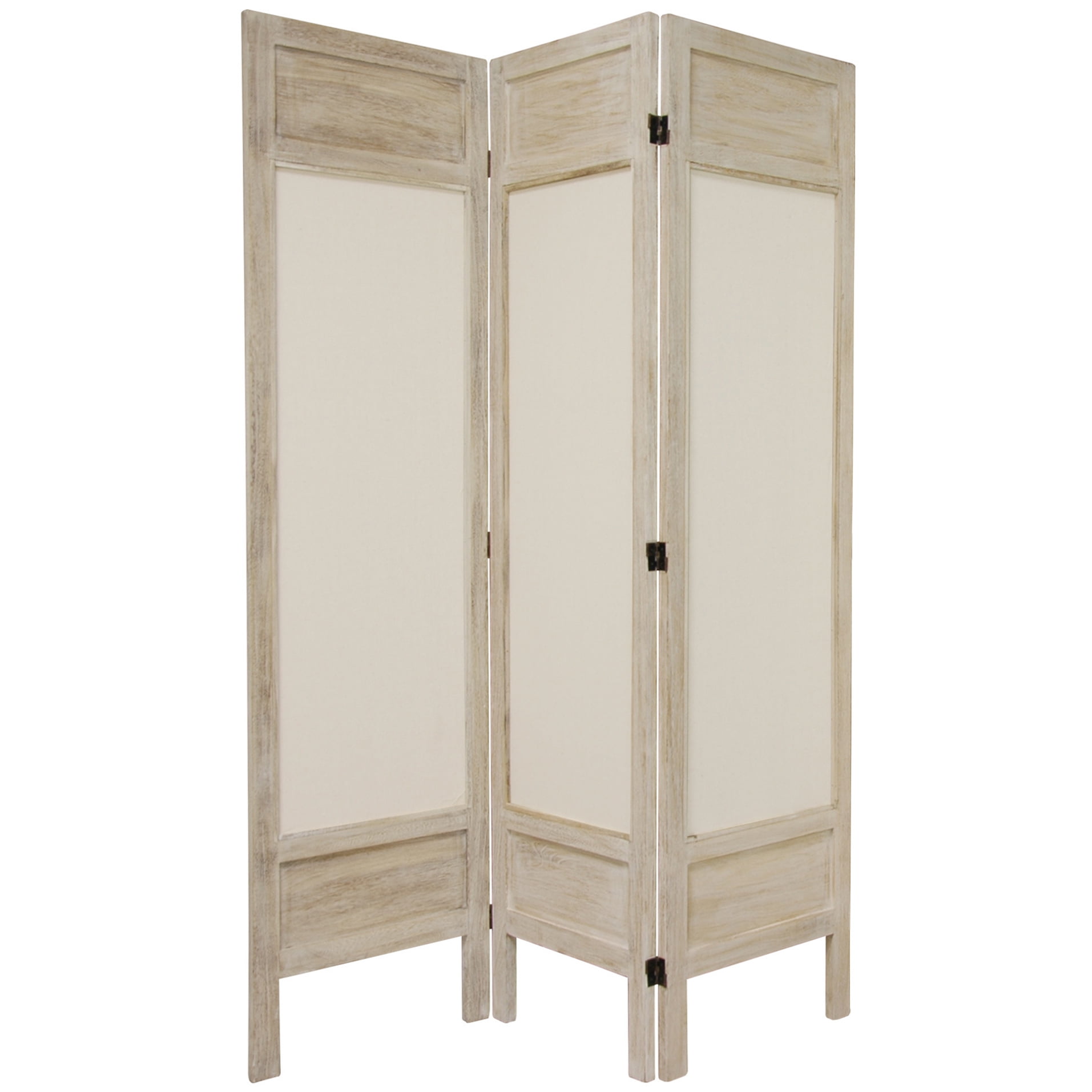 Oriental Furniture 5 1/2 ft. Tall Framed Fabric Room Divider - White - 3 Panel