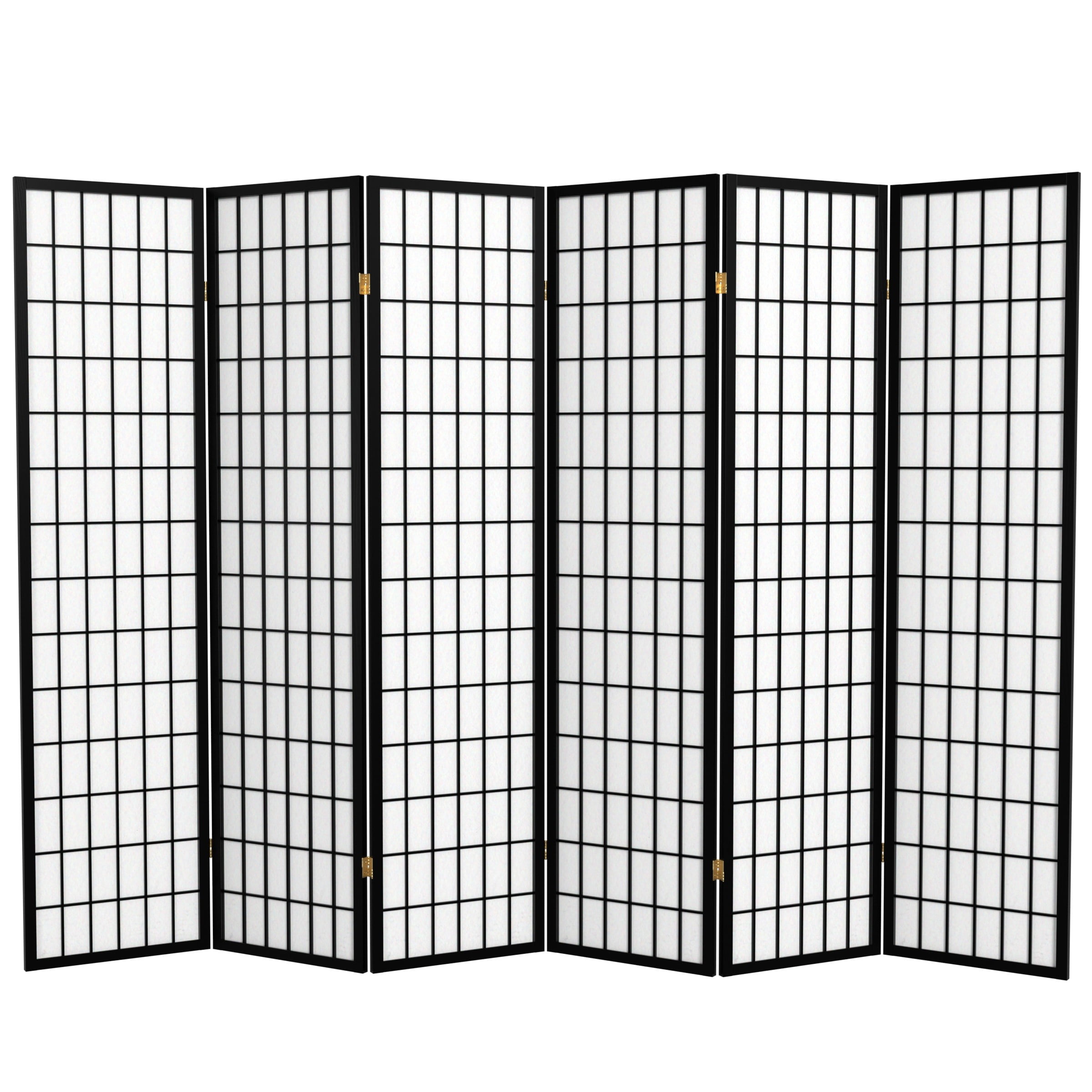 Red Lantern 6 ft. Tall Window Pane Shoji Screen - Black - 6 Panels
