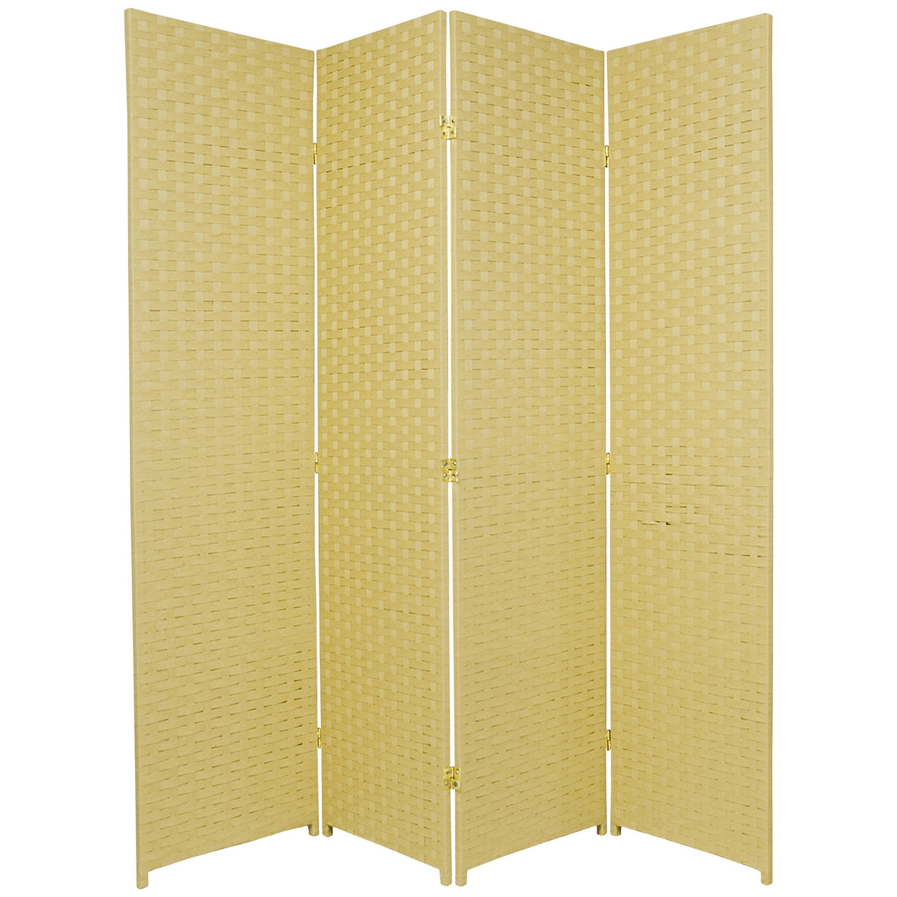 Red Lantern 6 ft. Tall Woven Fiber Folding Screen - Dark Beige - 4 Panel