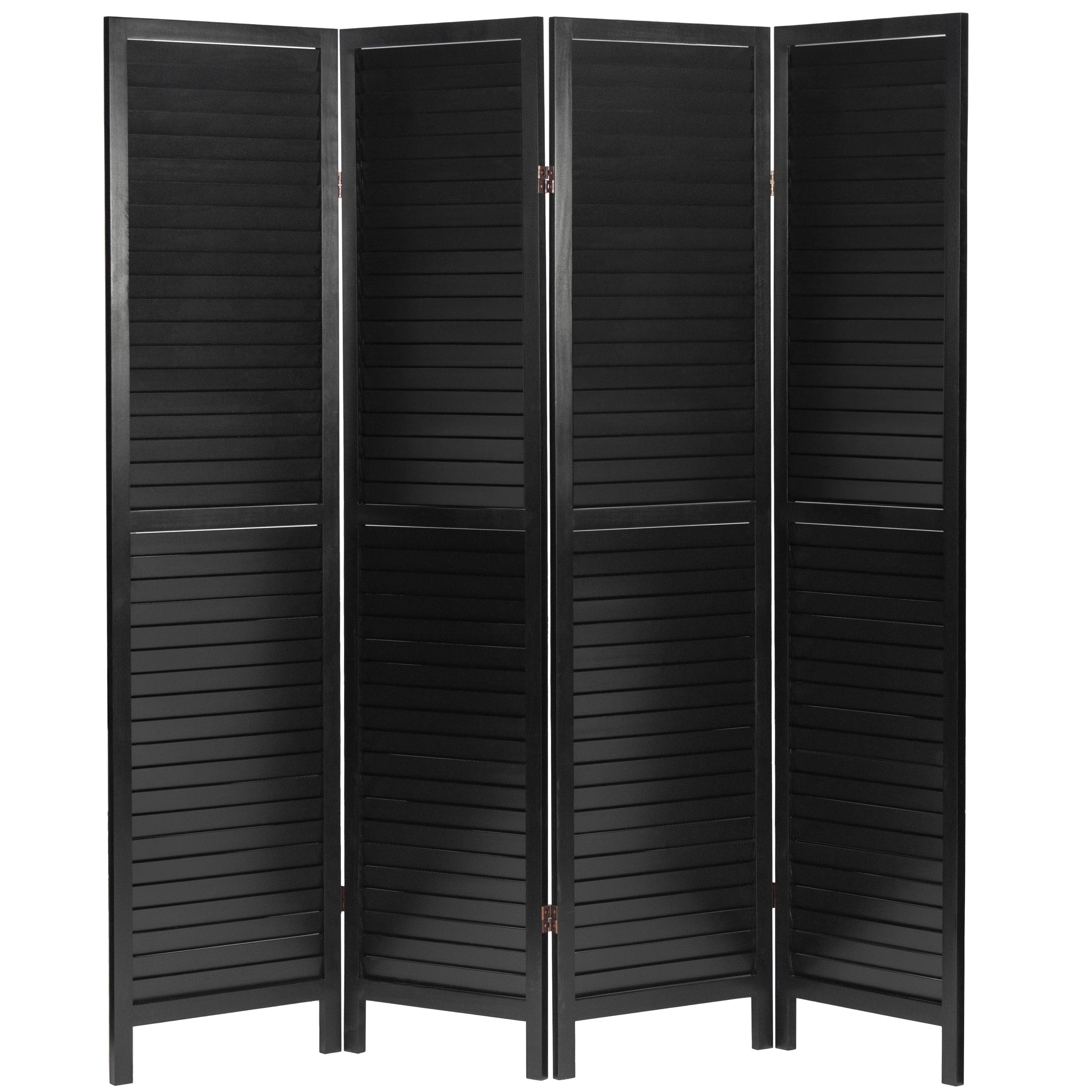 Oriental Furniture 6 ft. Tall Wooden Louvered Room Divider Black 4 Panel