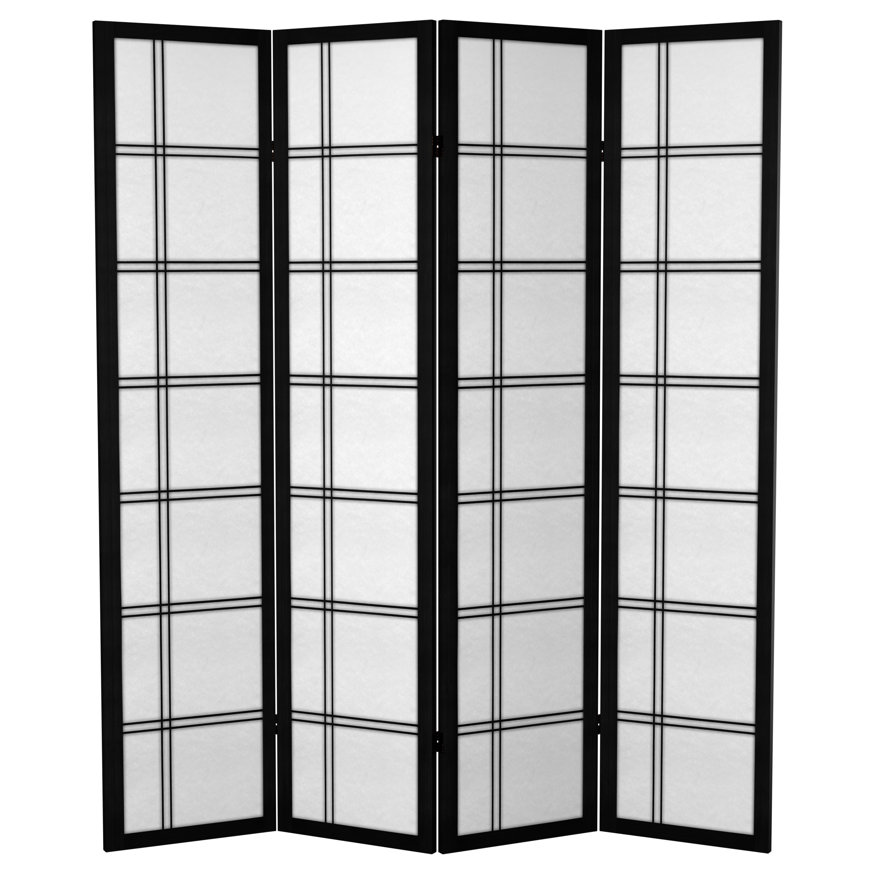 Oriental Furniture 6 ft. Tall Canvas Double Cross Screen - Black - 4 Panel