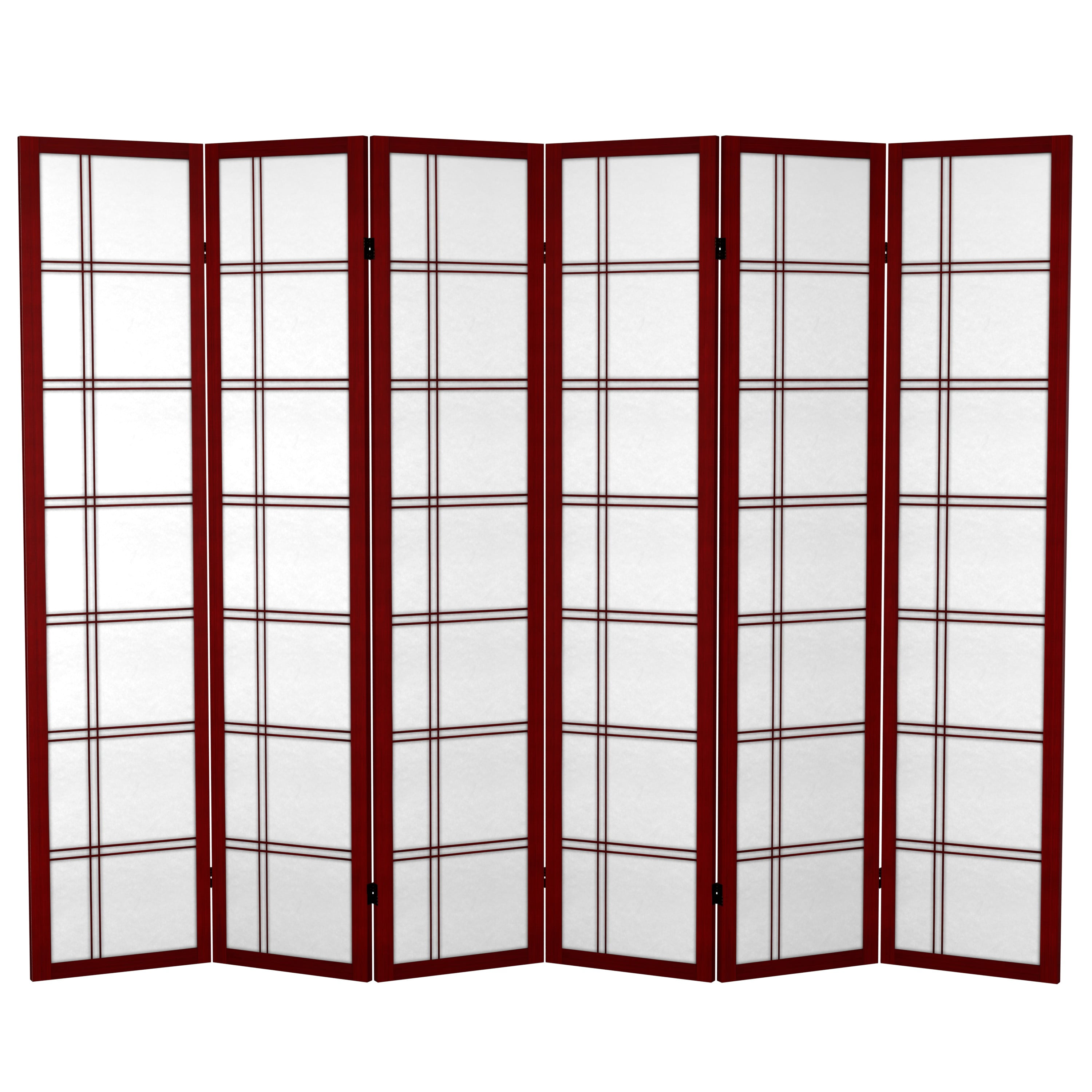 Oriental Furniture 6 ft. Tall Canvas Double Cross Screen - Rosewood - 6 Panel