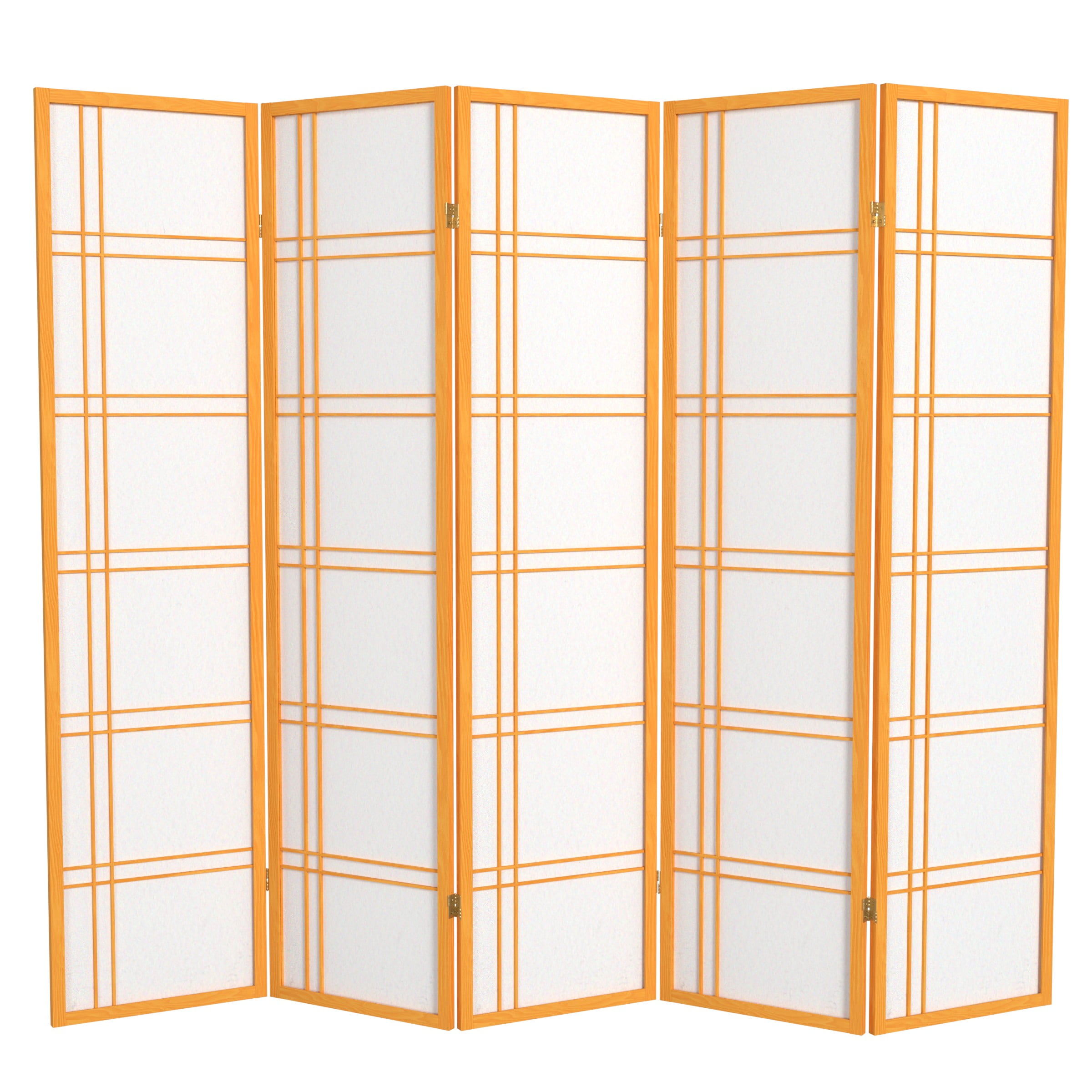 Red Lantern 6 ft. Tall Double Cross Shoji Screen - Honey - 5 Panels