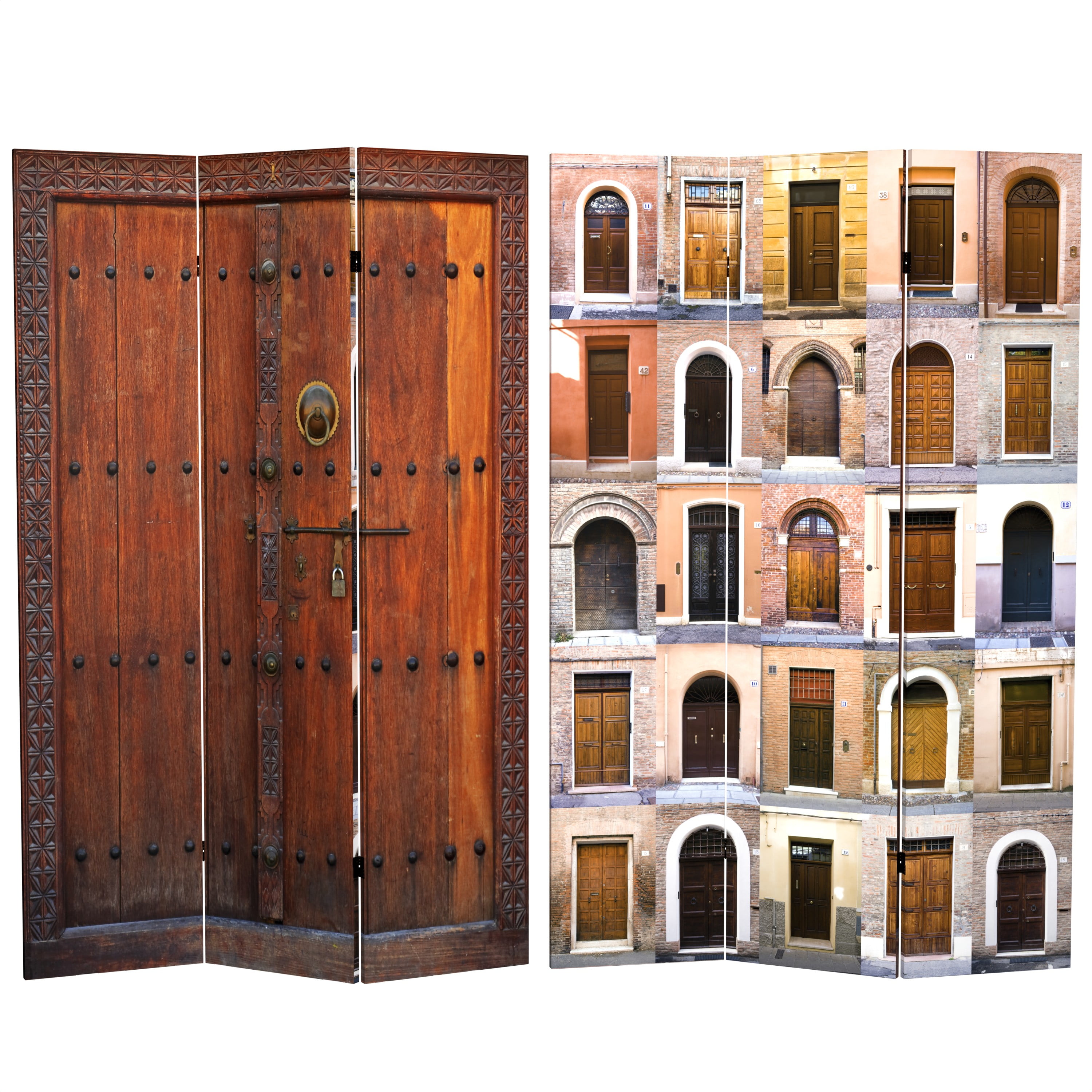 Oriental Furniture 6 ft. Tall Double Sided Doors Canvas Room Divider - 3 Panel