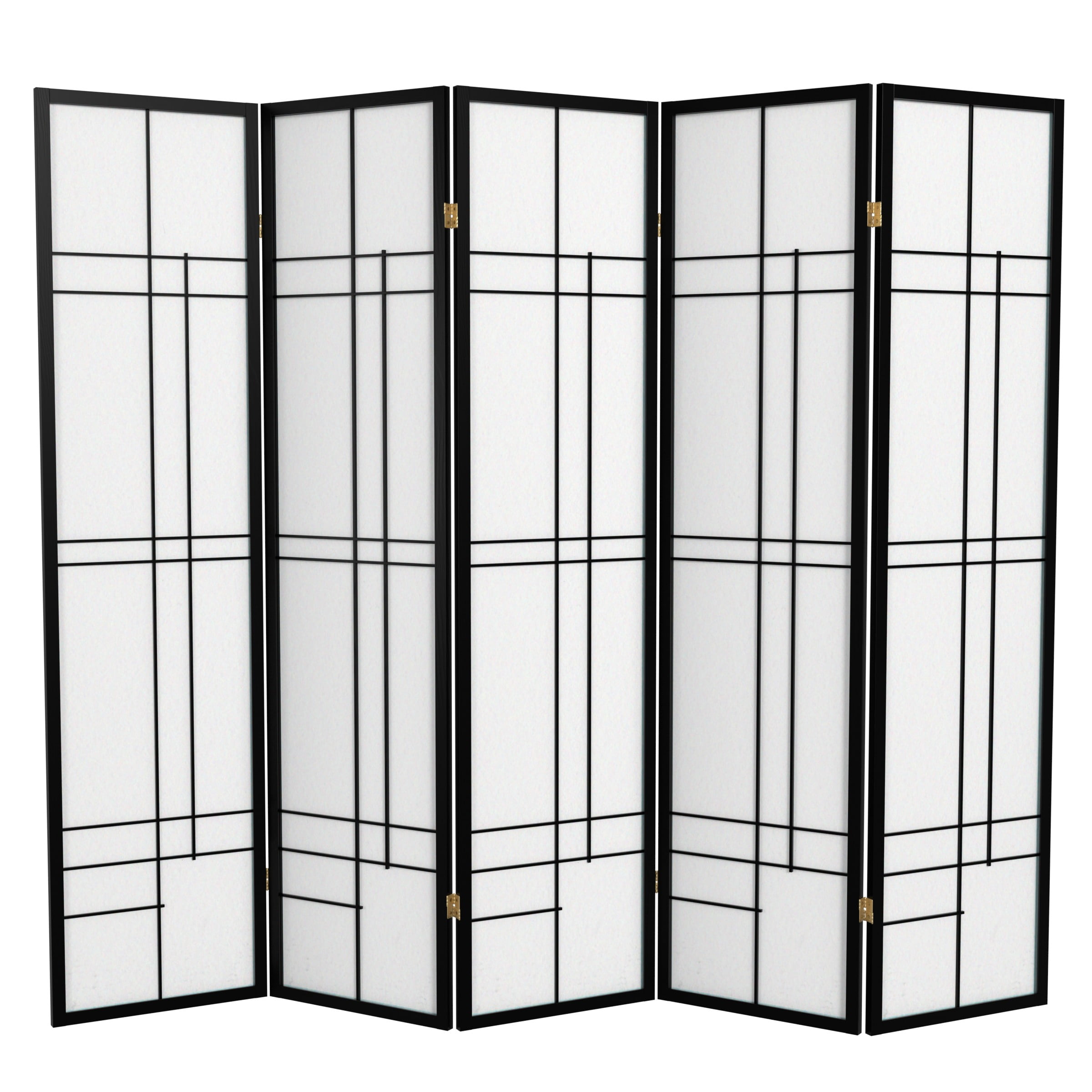 Red Lantern 6 ft. Tall Eudes Shoji Screen - Black - 5 Panels