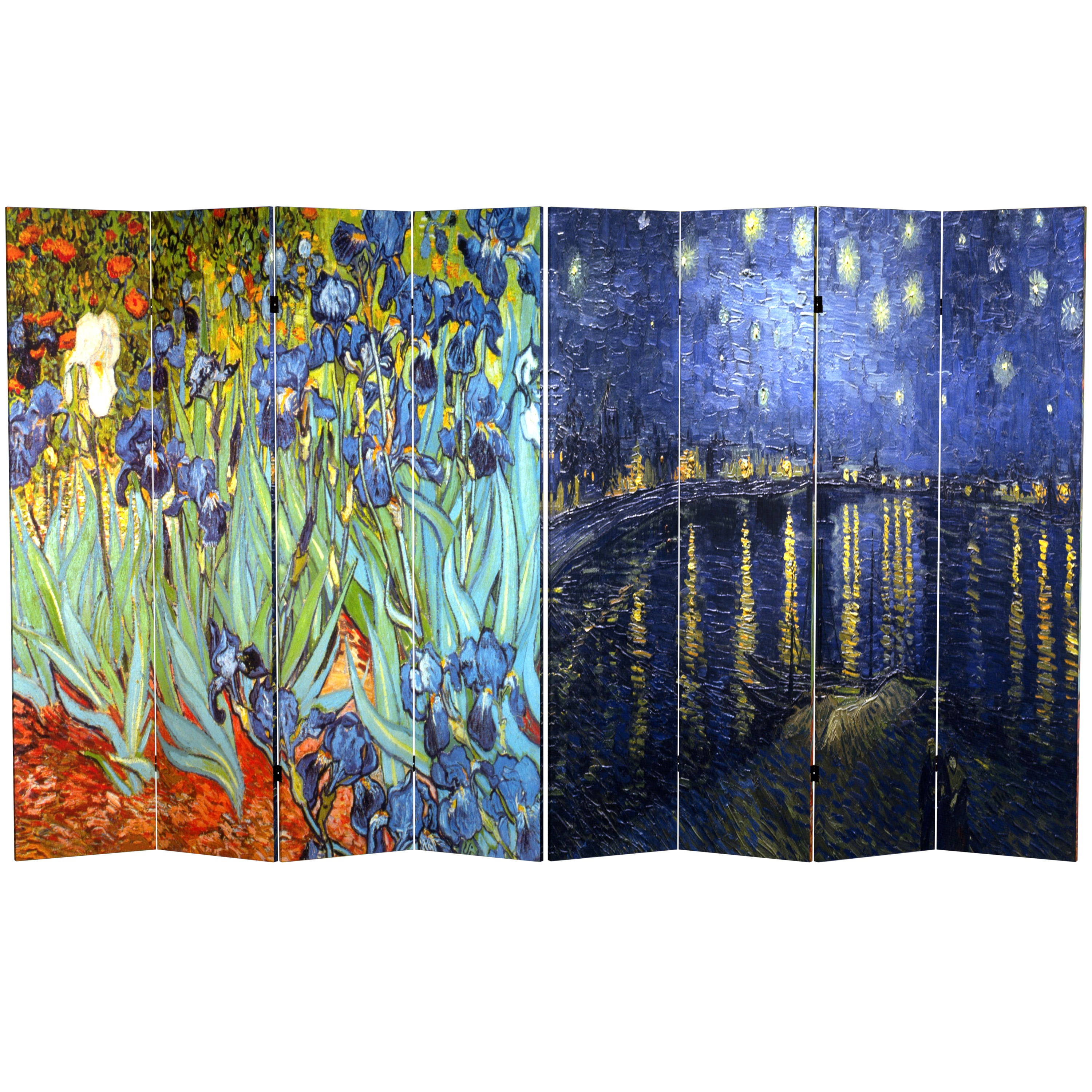 Red Lantern 6 ft. Tall Double Sided Works of Van Gogh Canvas Room Divider - Irises/Starry Night Over Rhone