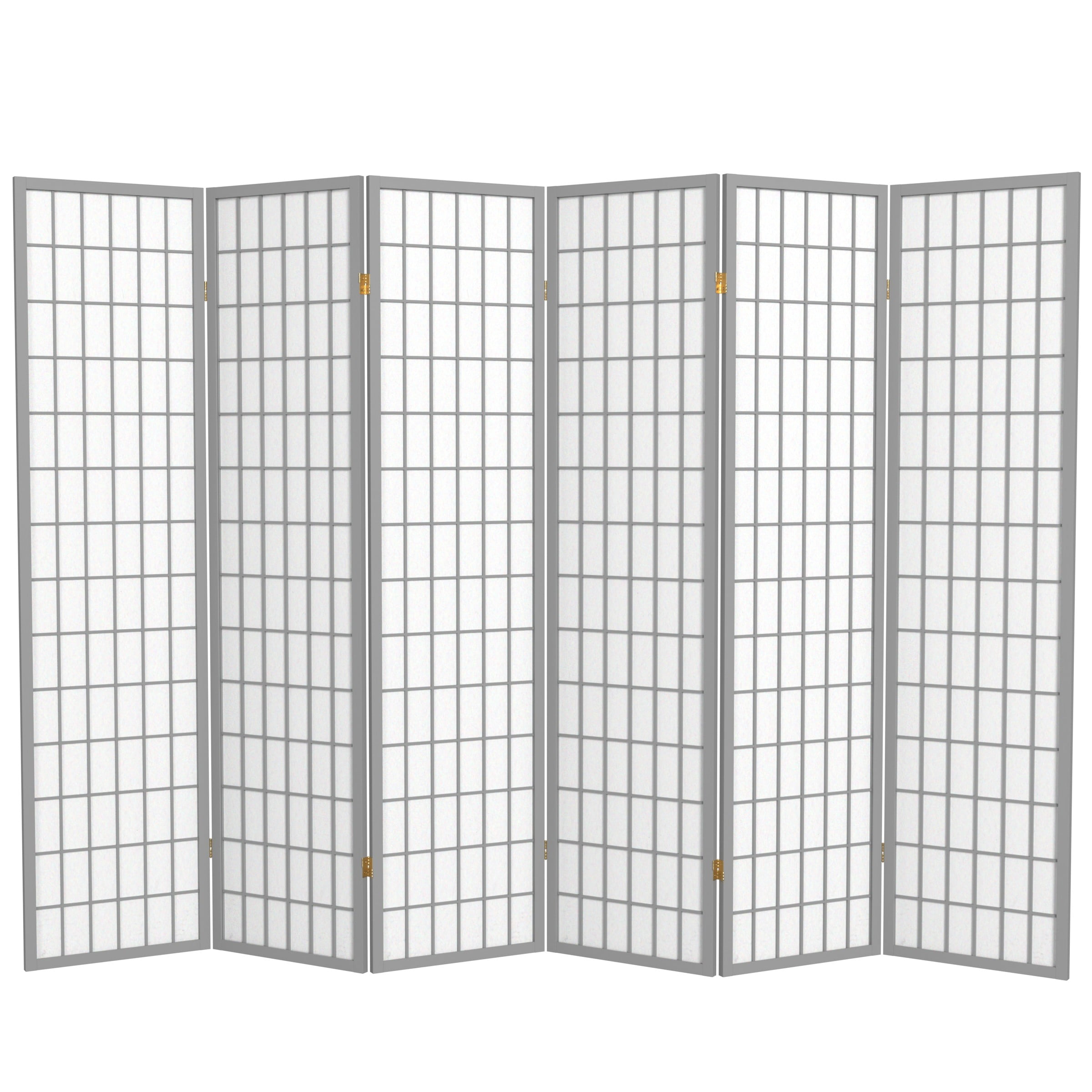 Red Lantern 6 ft. Tall Window Pane Shoji Screen - Grey - 6 Panels