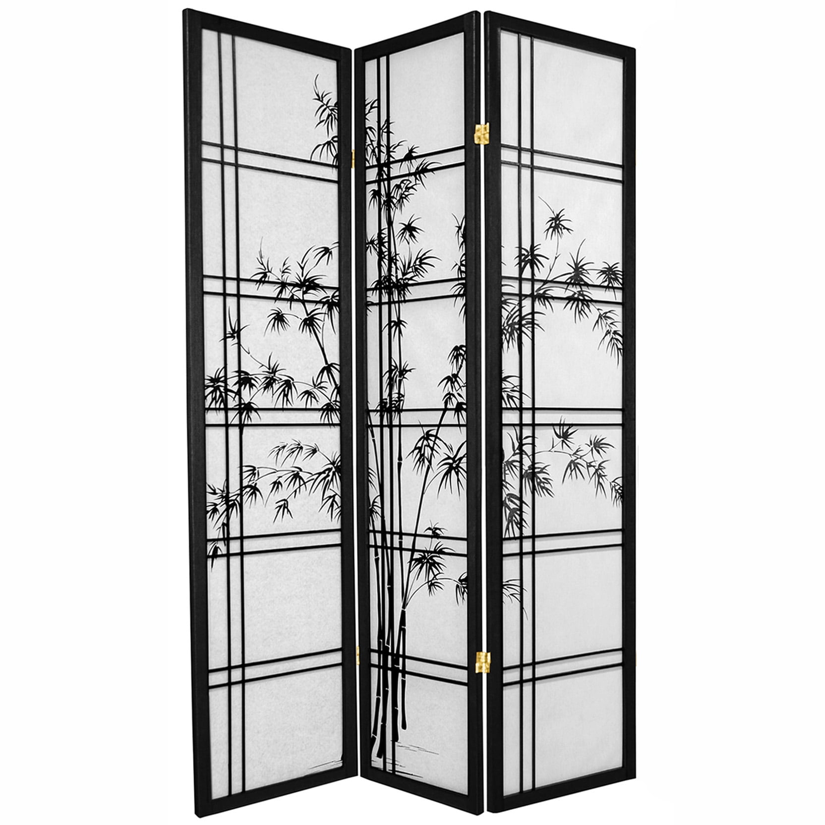 Oriental Furniture 6 Ft Tall Double Cross Bamboo Tree Shoji Screen, 3 panel, black
