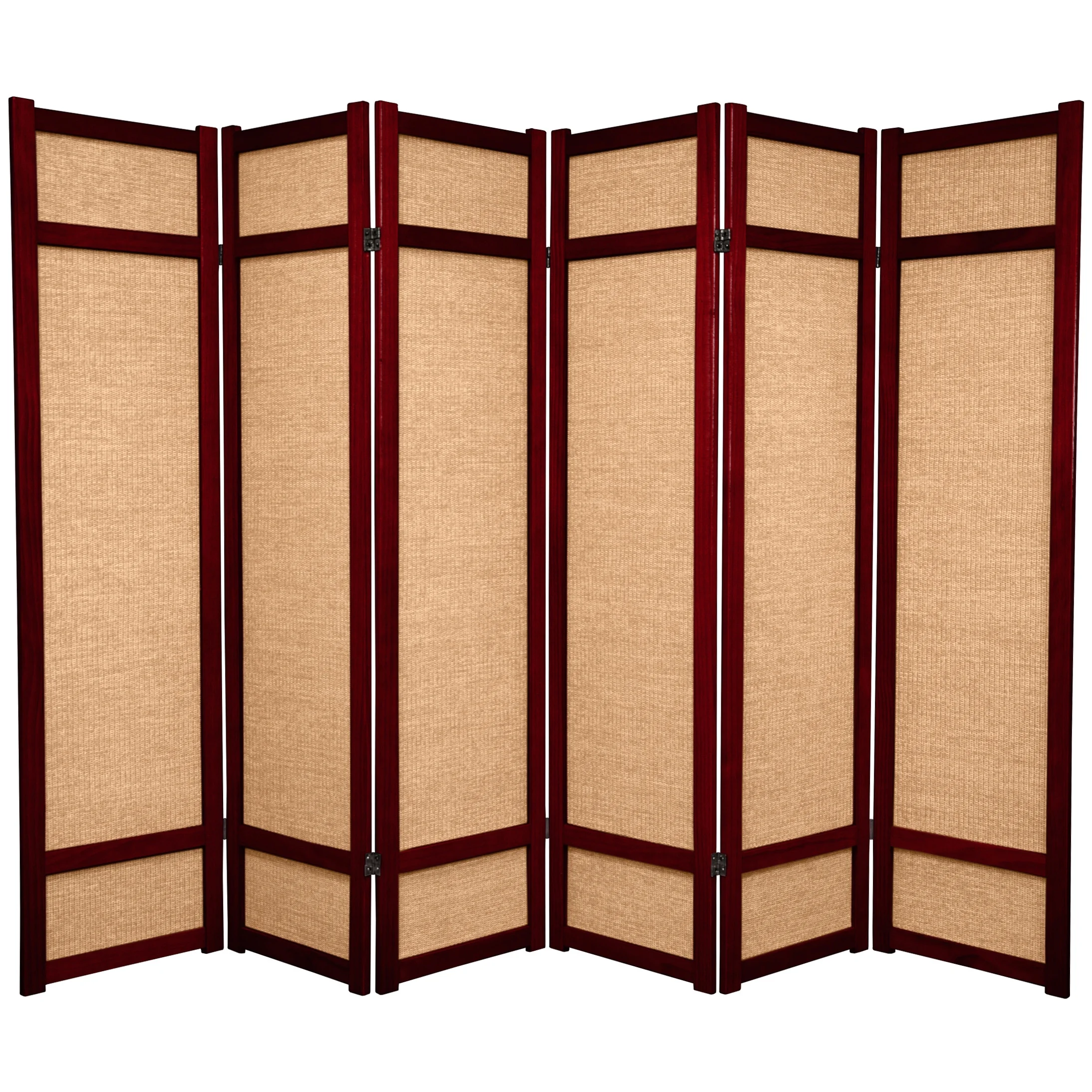 Red Lantern 6 ft. Tall Jute Shoji Screen - 6 Panel - Rosewood