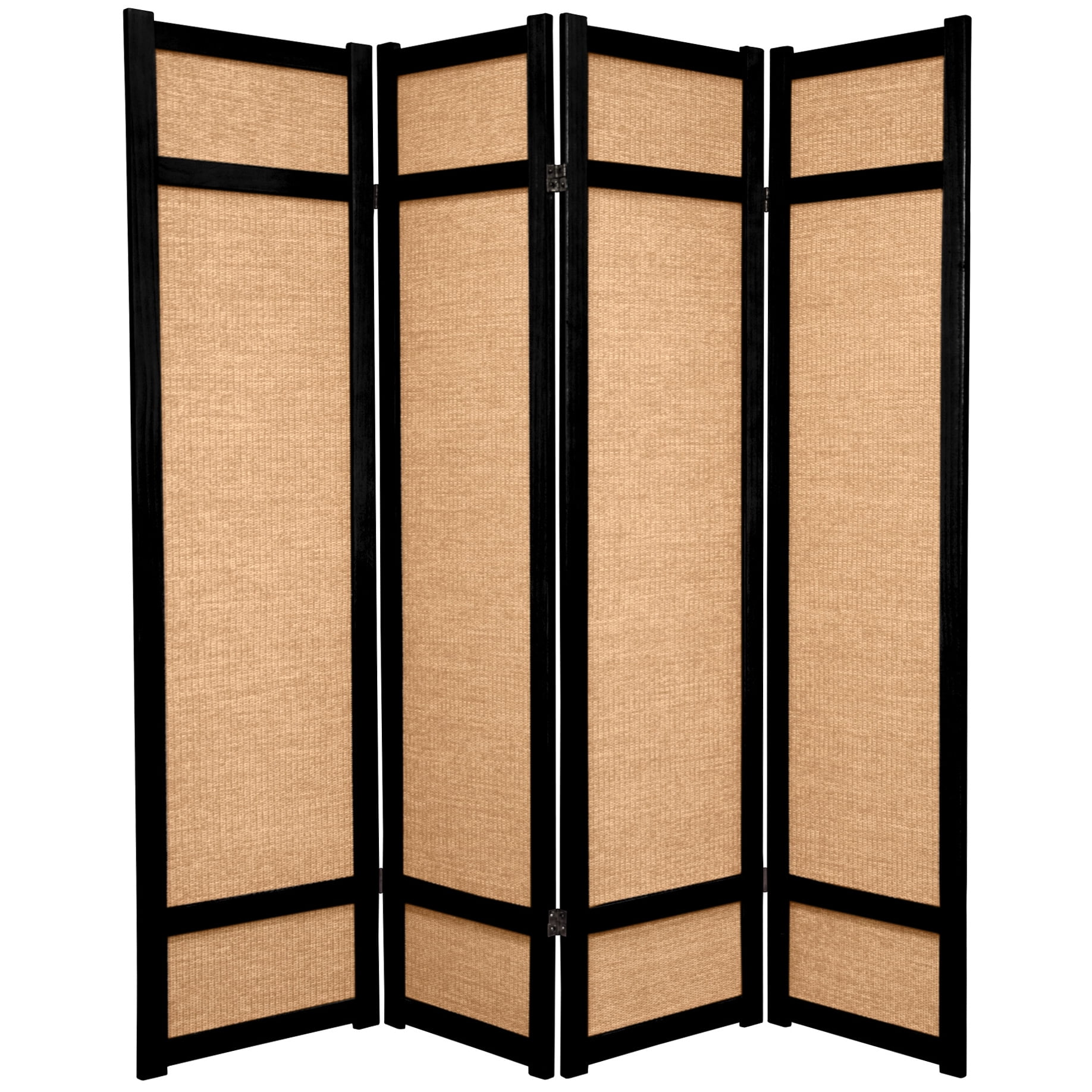 Red Lantern 6 ft. Tall Jute Shoji Screen - 4 Panel - Black