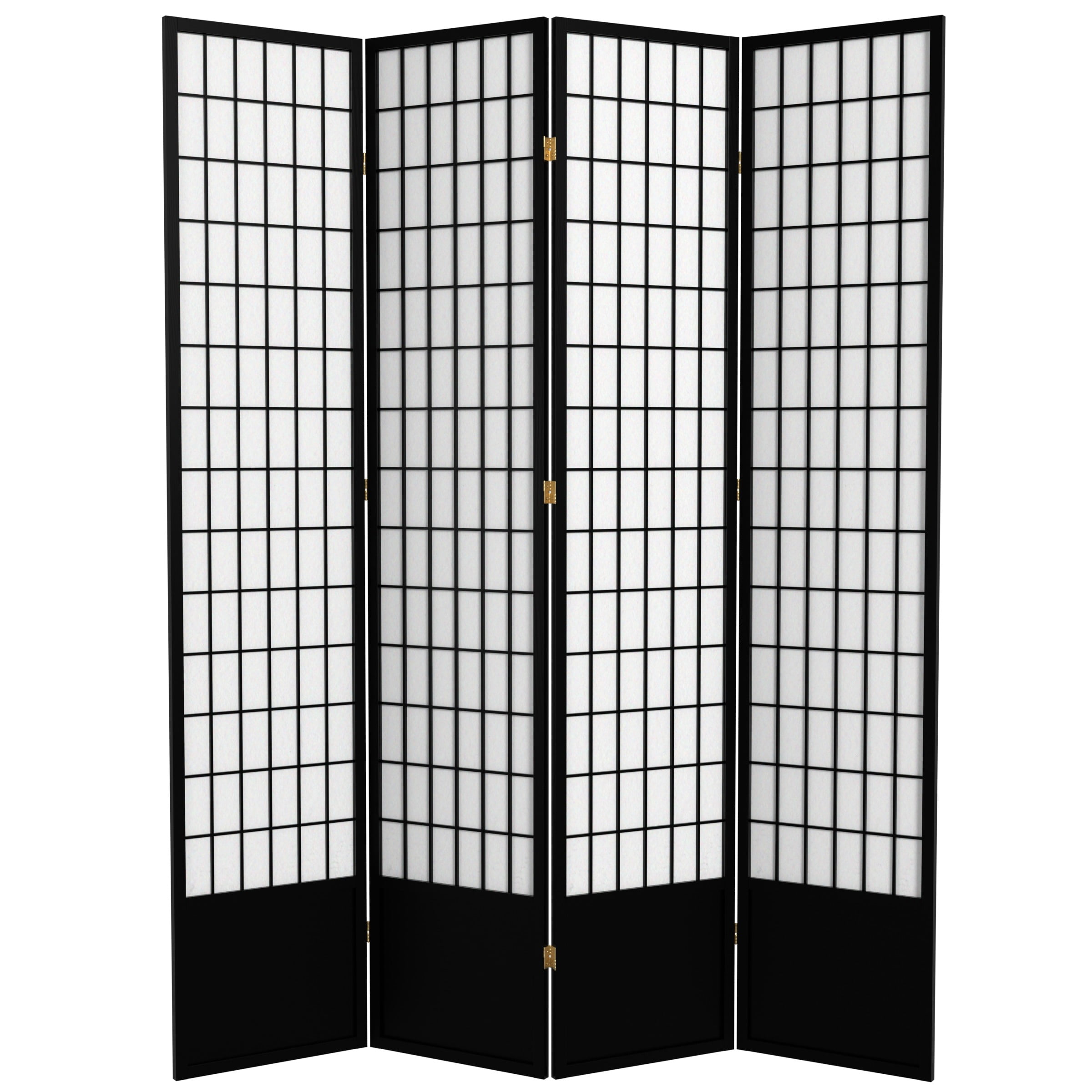 Red Lantern 7 ft. Tall Window Pane Shoji Screen - Black - 4 Panels