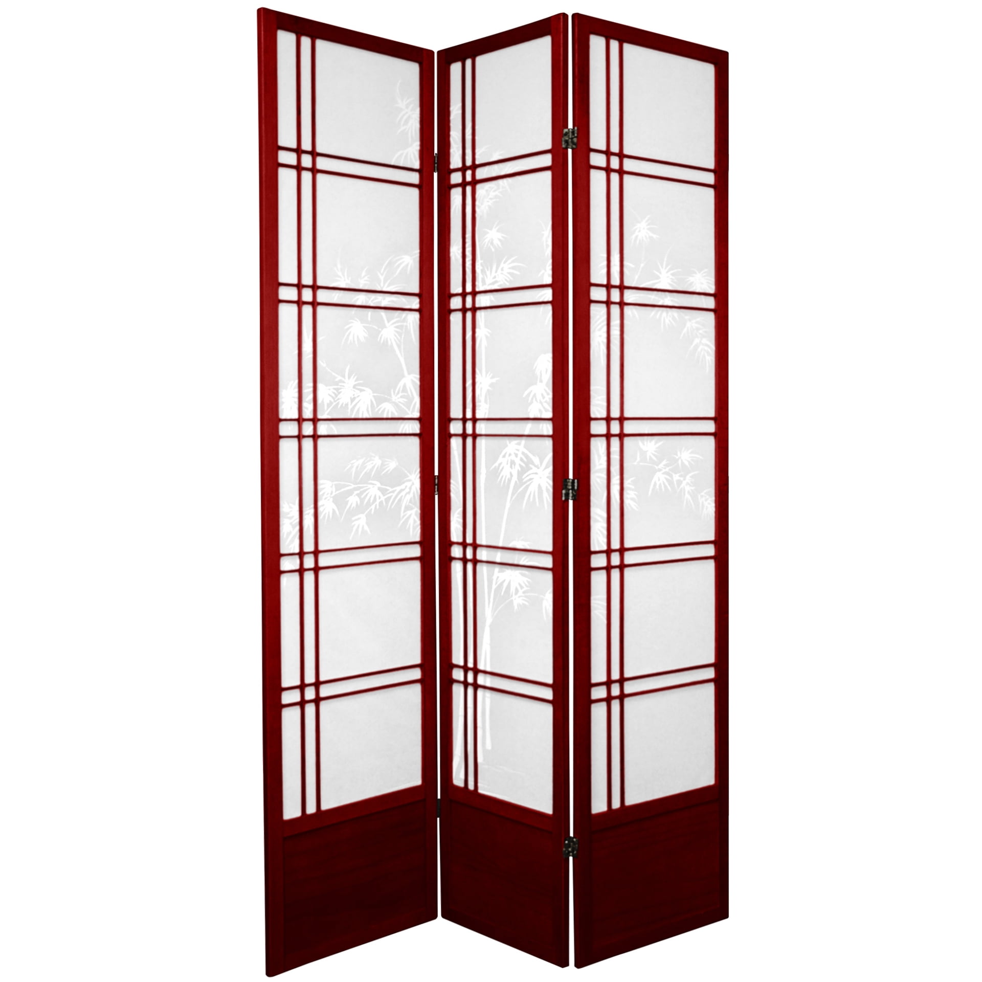 Oriental Furniture 7 Ft Tall Double Cross Bamboo Tree Shoji Screen, rosewood color, 3 panel