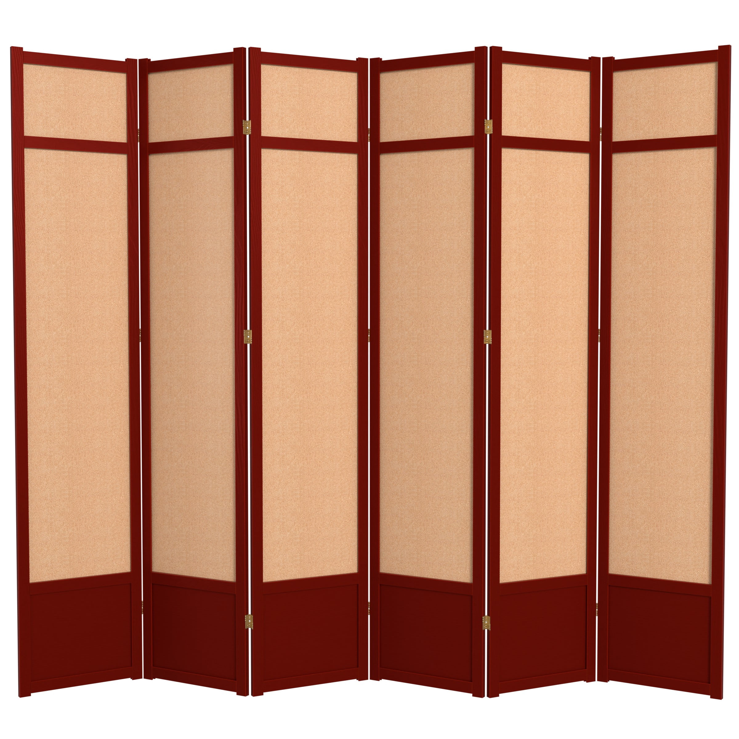 Red Lantern 7 ft. Tall Jute Shoji Screen - 6 Panel - Rosewood