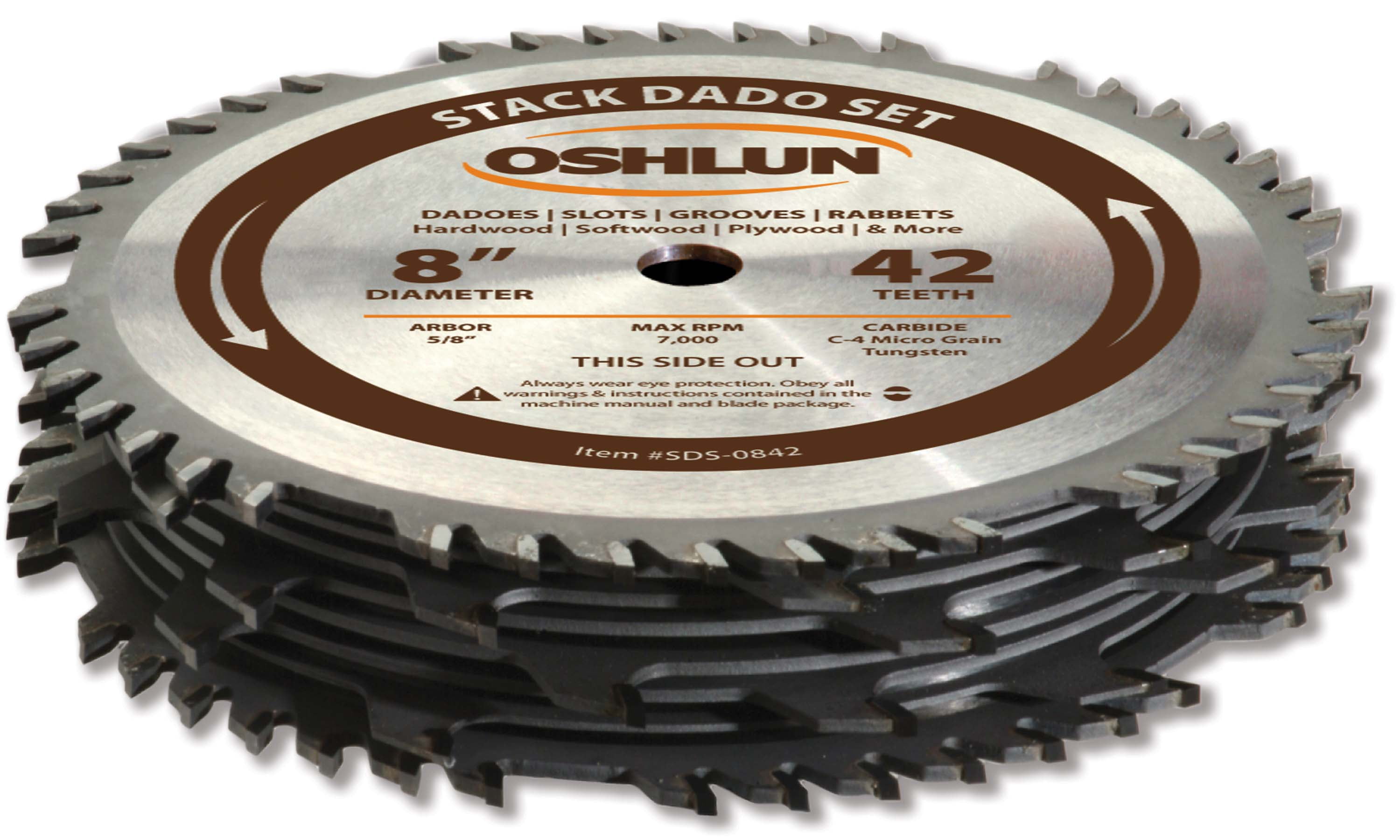 Oshlun Sds-0842 8-Inch 42 Tooth Stack Dado Set With 5/8-Inch Arbor